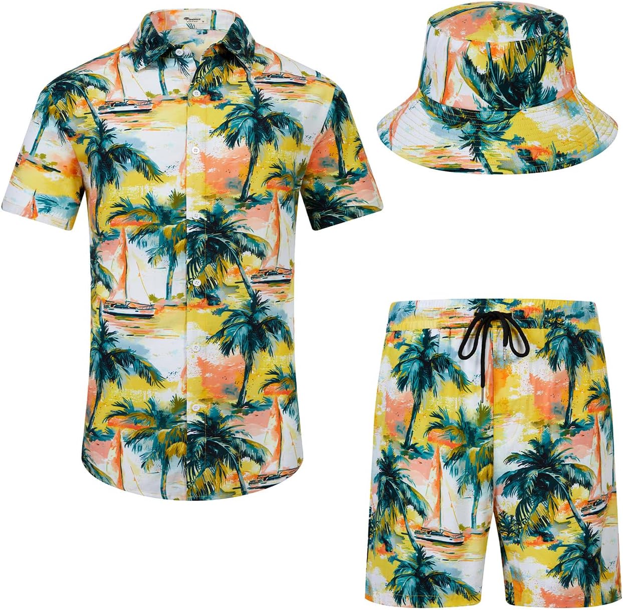 Detalle de EISHOPEER Men’s Flower Hawaiian Set Shirt & Shorts Outfit 🌺?
