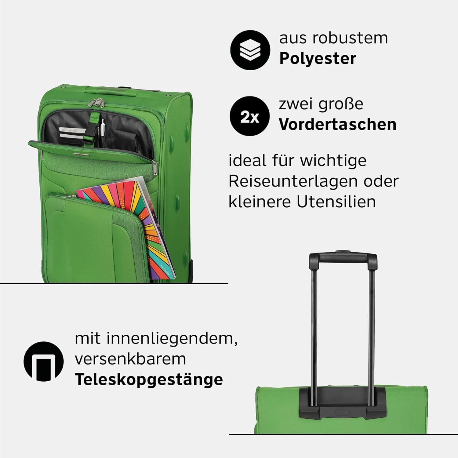 Detalle de paklite Reisekoffer Orlando (M) mit 2 Rollen – Weichschalen-Trolley, 63 cm, 58 Liter