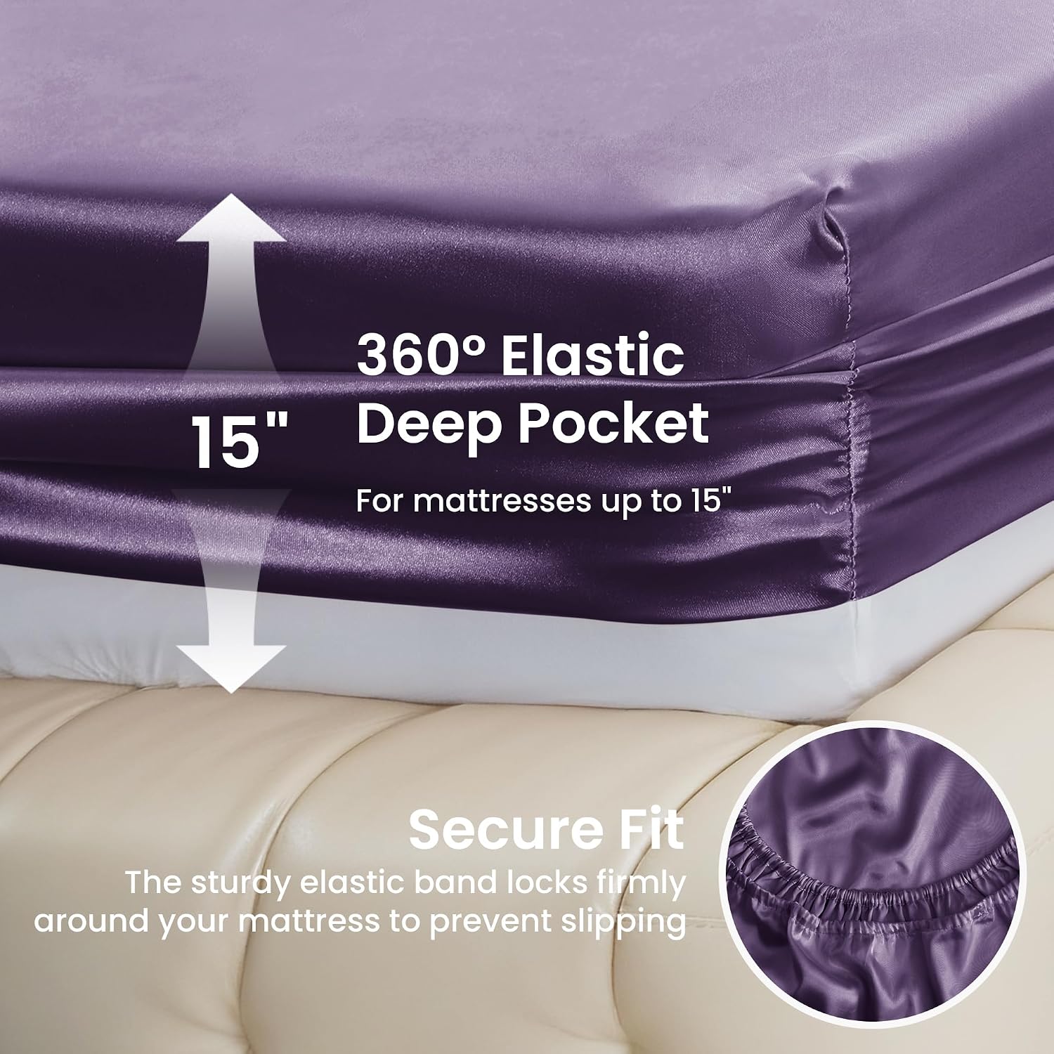 Thumbnail 3 de Love's cabin Satin Sheet Set Queen