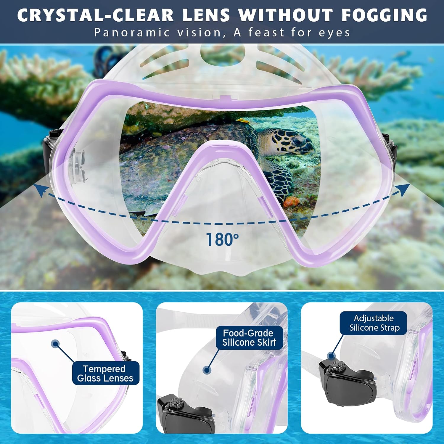 Detalle de ZEEPORTE Mask Fin Snorkel Set (Travel Size) with Panoramic Anti-Fog Mask, Dry Top Snorkel, Trek Fins & Gear Bag