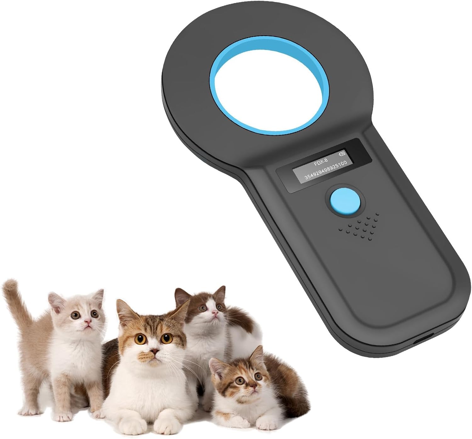 Detalle de Suoxiom RFID-microchiplezer voor huisdieren met OLED-scherm en USB-opladen