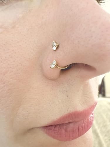 Detalle 2 de WillTen 18G Bijoux pour piercing au septum – Anneau en fer à cheval acier inoxydable, double gemme doré