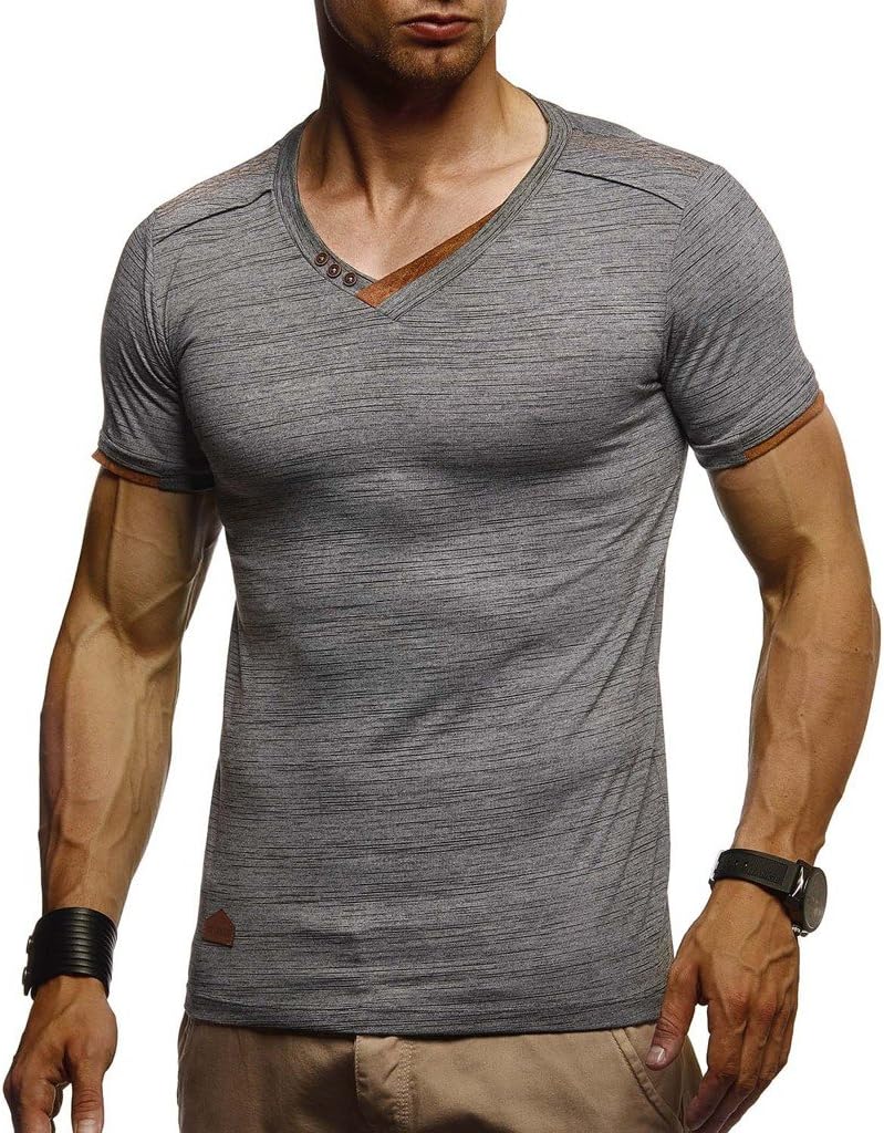 Detalle de Leif Nelson LN1355 : T-shirt à manches courtes et col en V pour homme, coupe ajustée