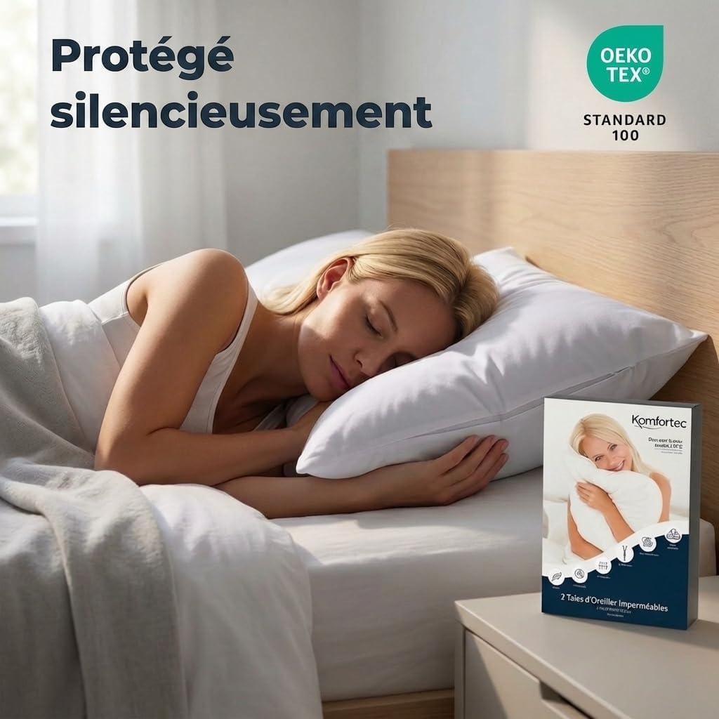 Detalle 2 de Komfortec Protège Oreiller Imperméable 40 x 40 cm – Lot de 2 avec Fermeture éclair