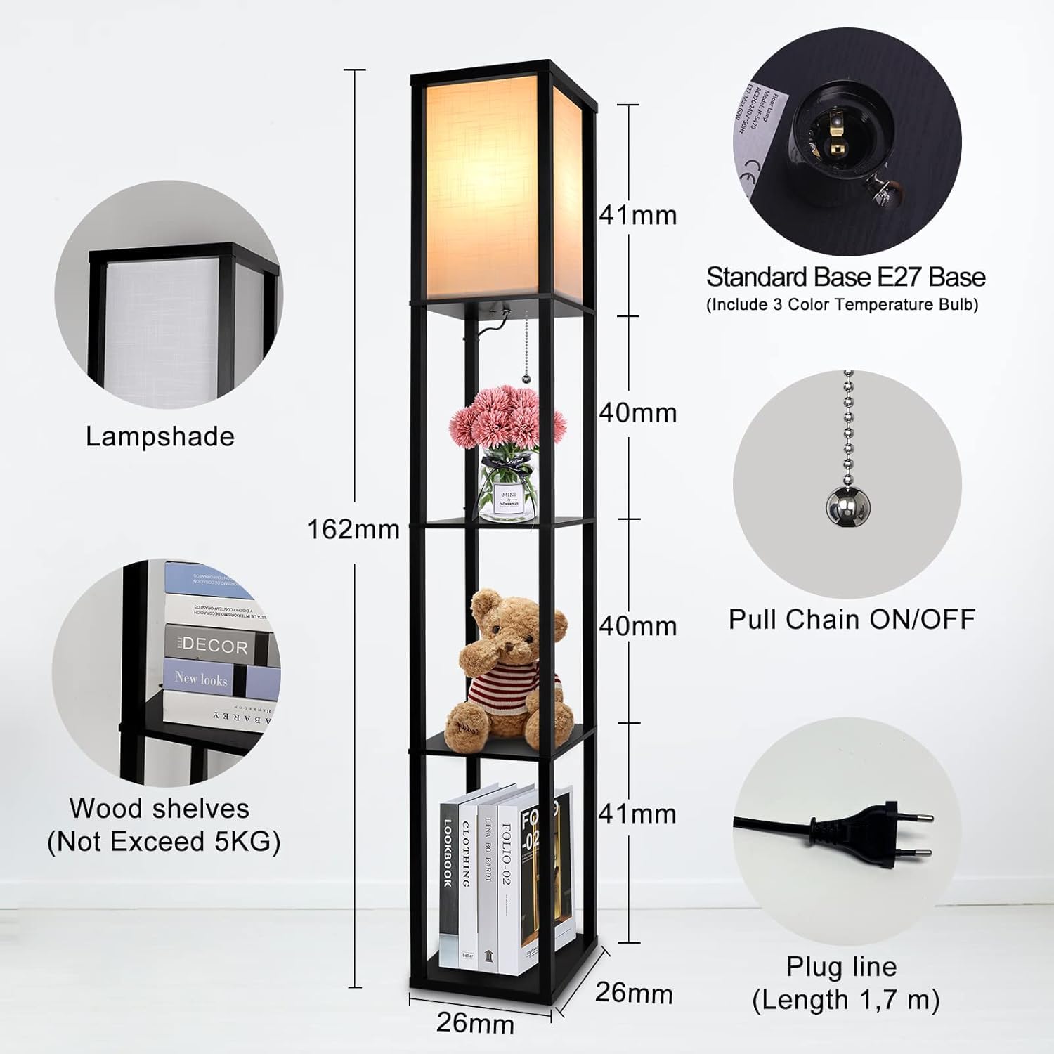 Thumbnail 4 de Aimosen Stehlampe mit Regal 162 cm
