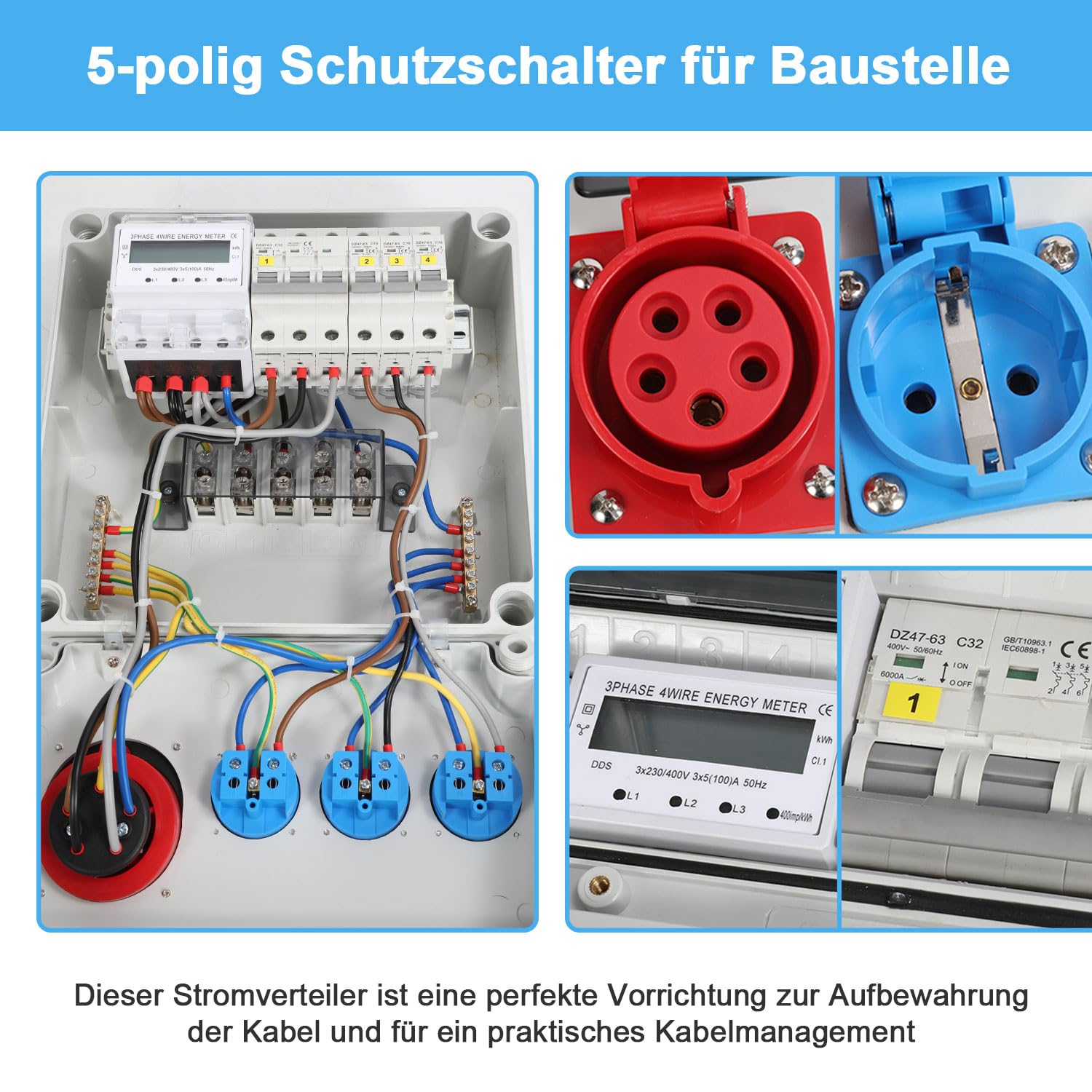 Detalle 1 de Wandverteiler mit Stromzähler 3 Phasen 100A