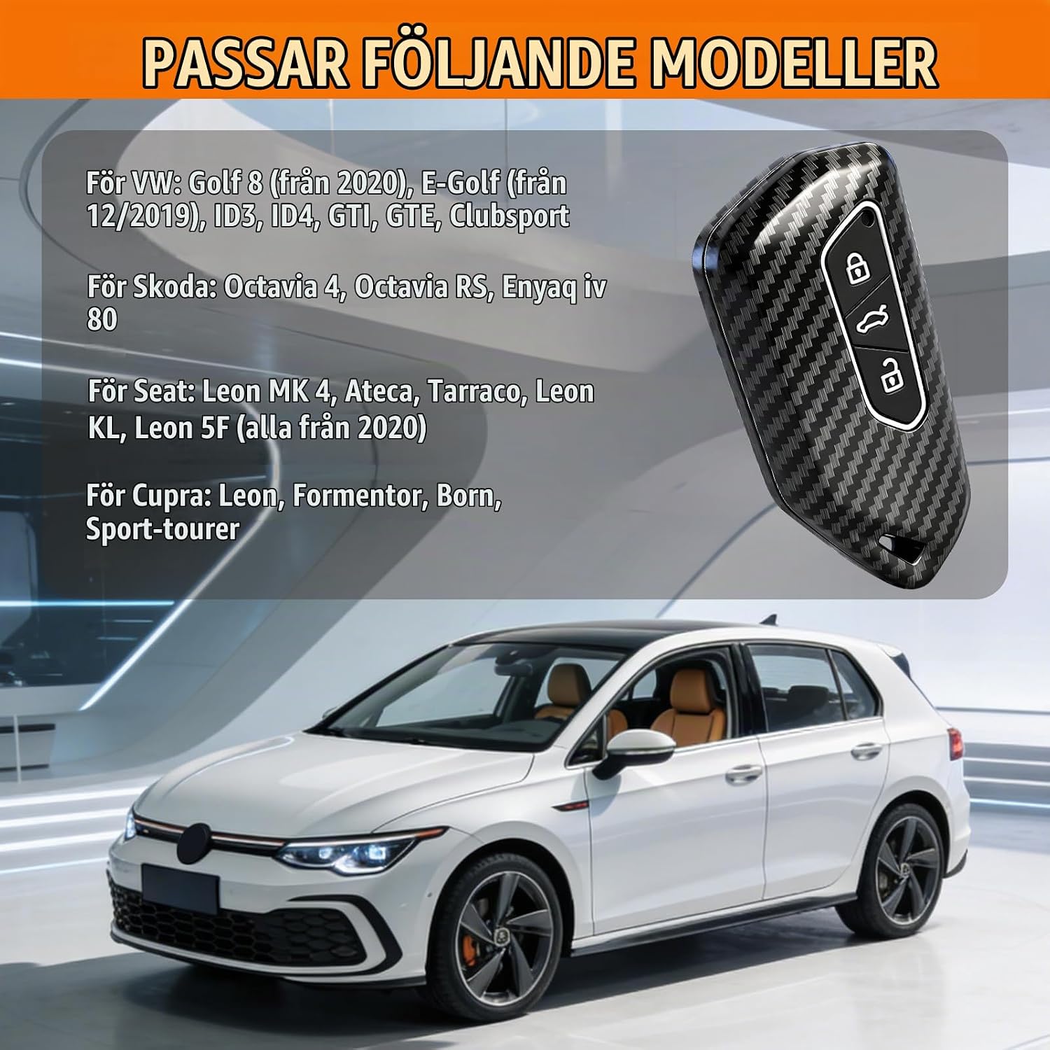 Thumbnail 2 de Connextion SJ-07731 bilnyckelfodral för tre knappar med kolfiberlook och nyckelring