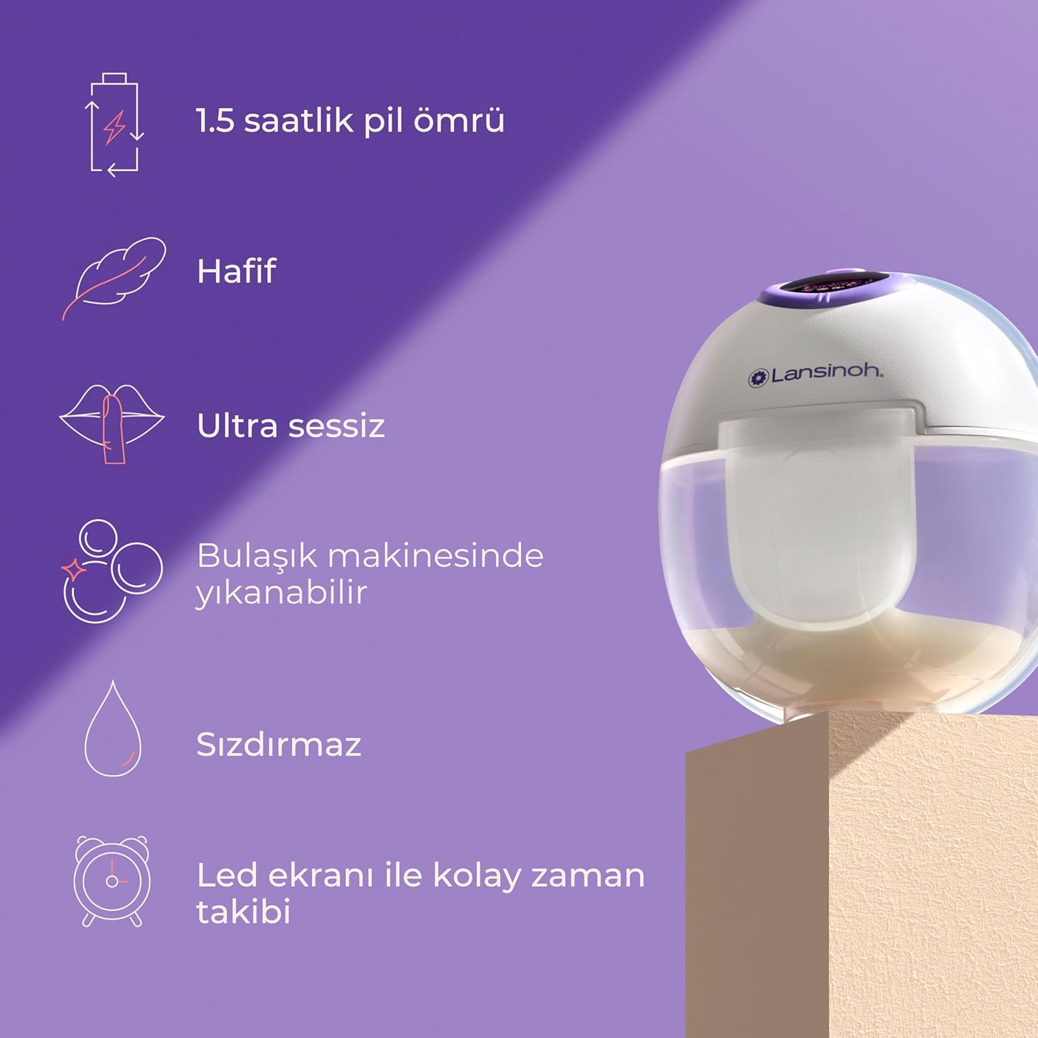 Detalle de Lansinoh Tire-lait mains-libres Double discret sans fil : 4 modes, 9 niveaux et écran LED