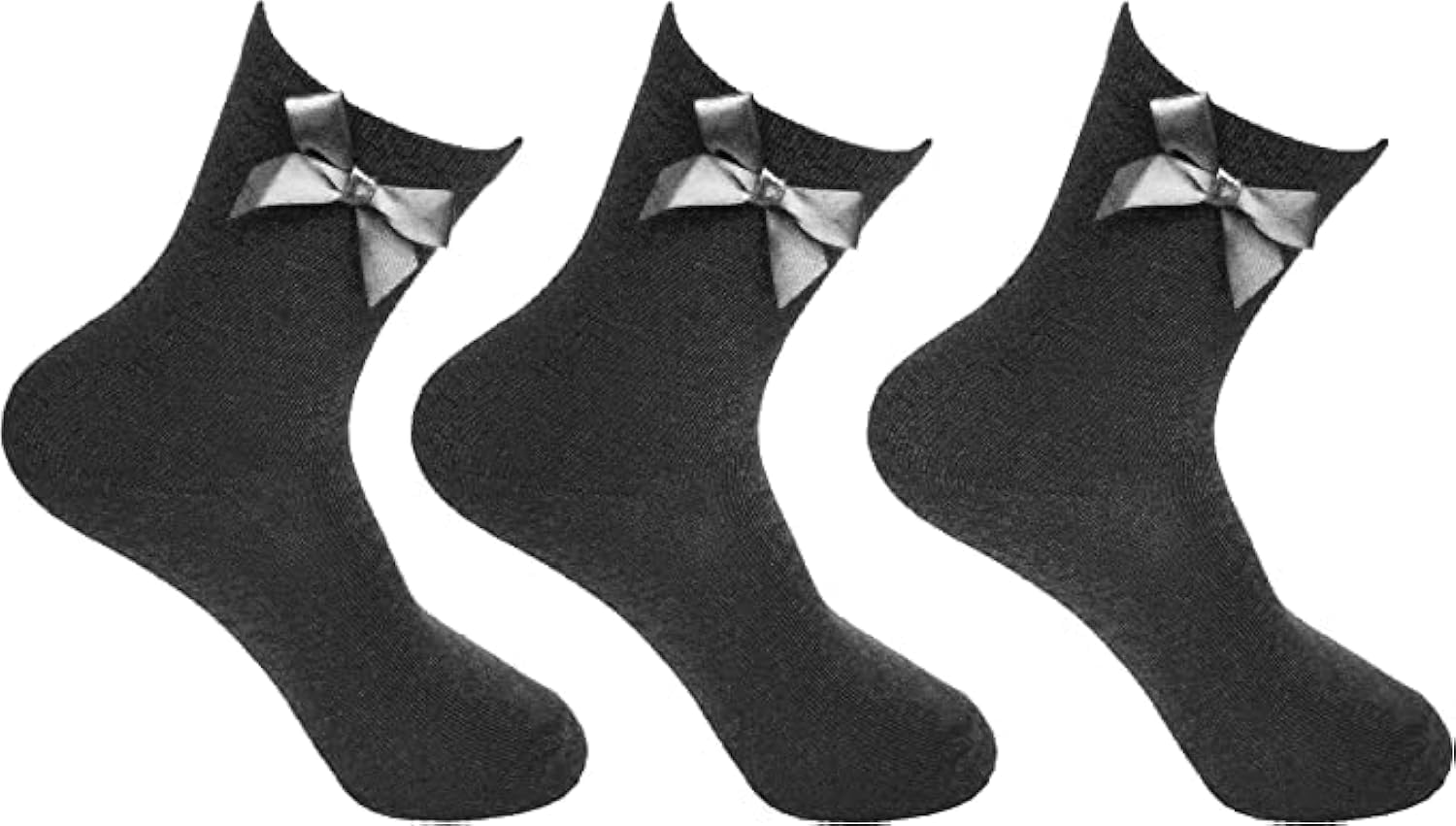 Detalle 1 de COSHAL 3 Pairs Girls Ankle Bow Socks: Cotton‑Rich School Socks with Fluffy Bows