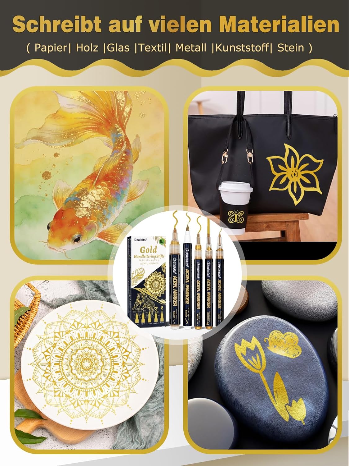Detalle 2 de DealKits Goldene Acrylmarker Set mit 5 Stiften