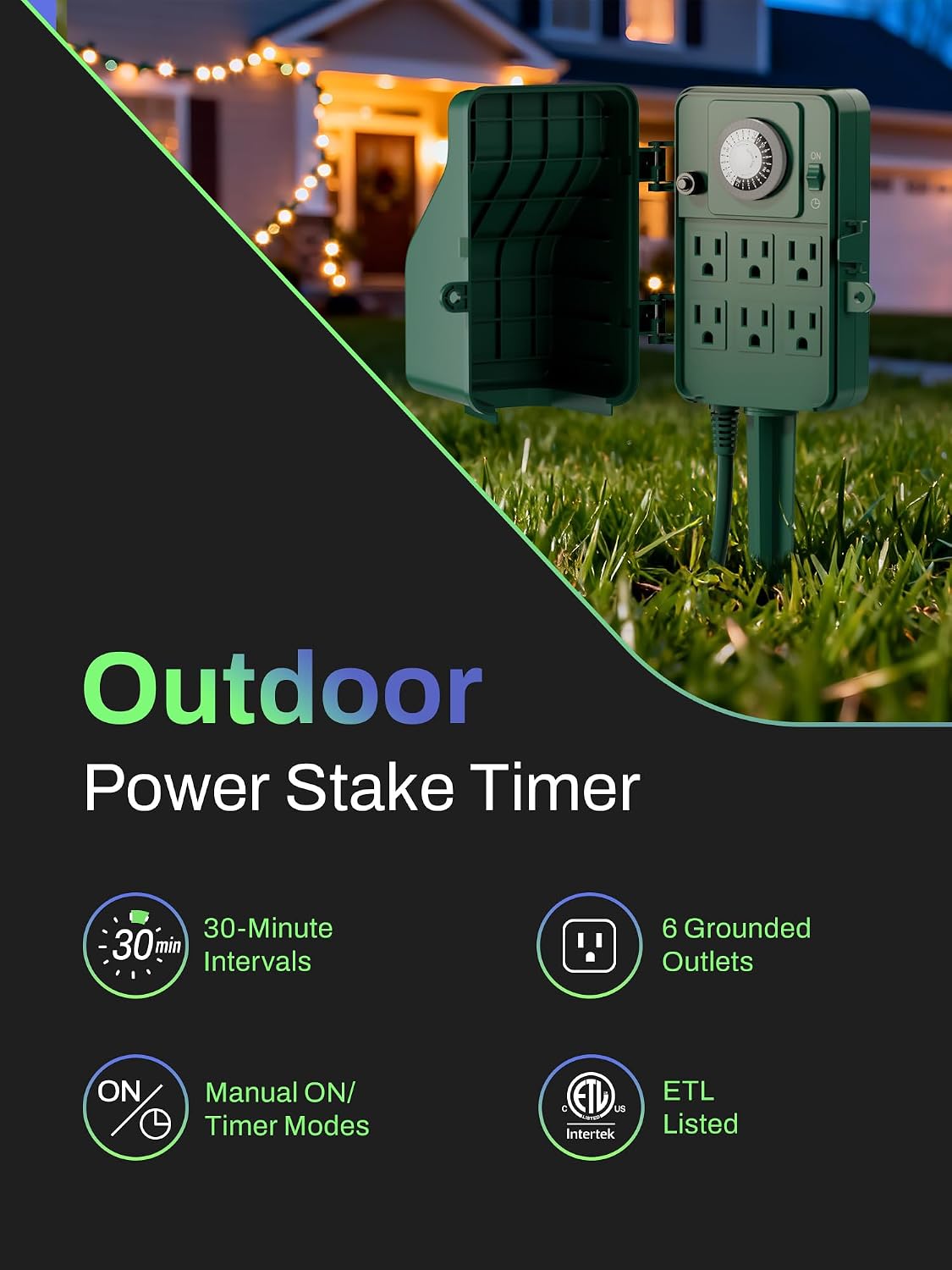 Detalle de BN-LINK BNC-U3 24-Hour Outdoor Timer with 6 Outlets and Garden Stake
