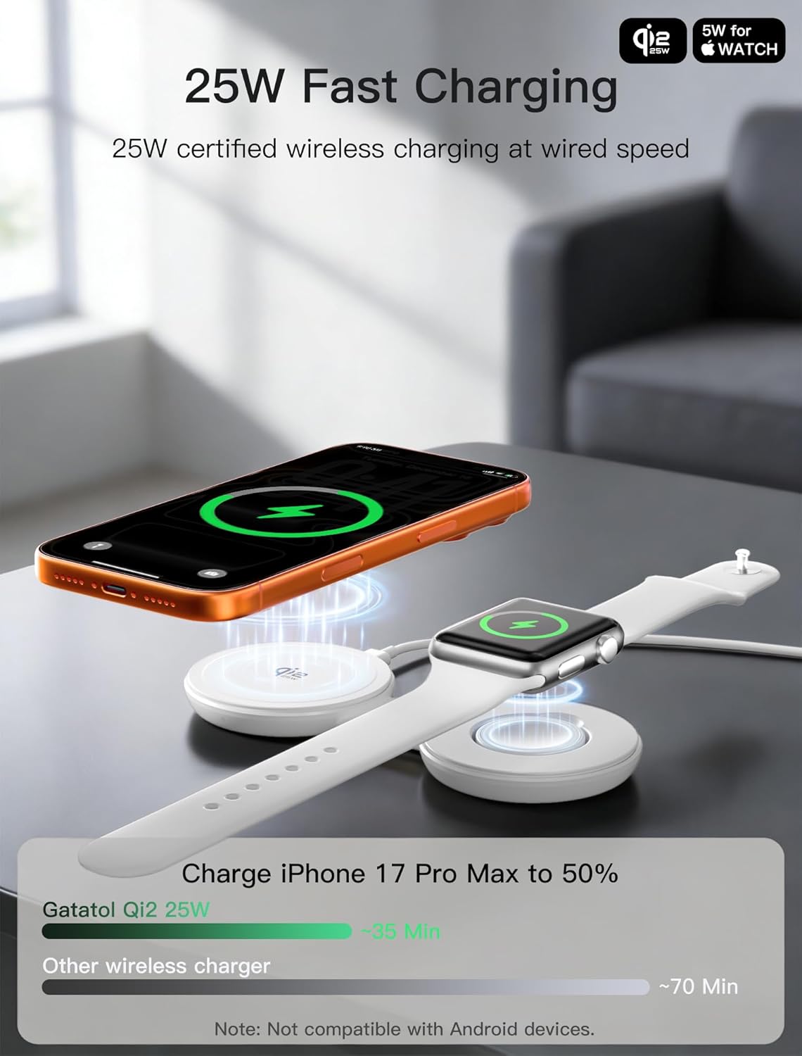Thumbnail 3 de Station de charge magnétique 2-en-1 Qi2 25 W (pliable) pour iPhone, Apple Watch et AirPods