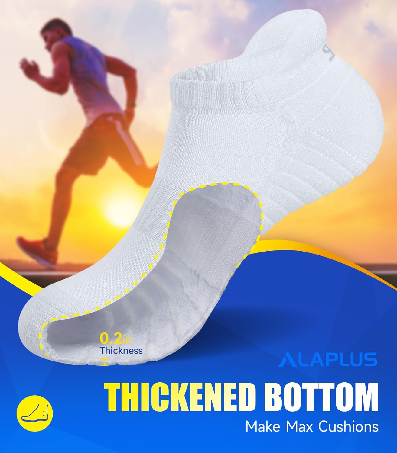 Detalle de Alaplus Running Socks Cushioned Trainer Socks – 6 Pairs, Anti-Blister, Ankle length