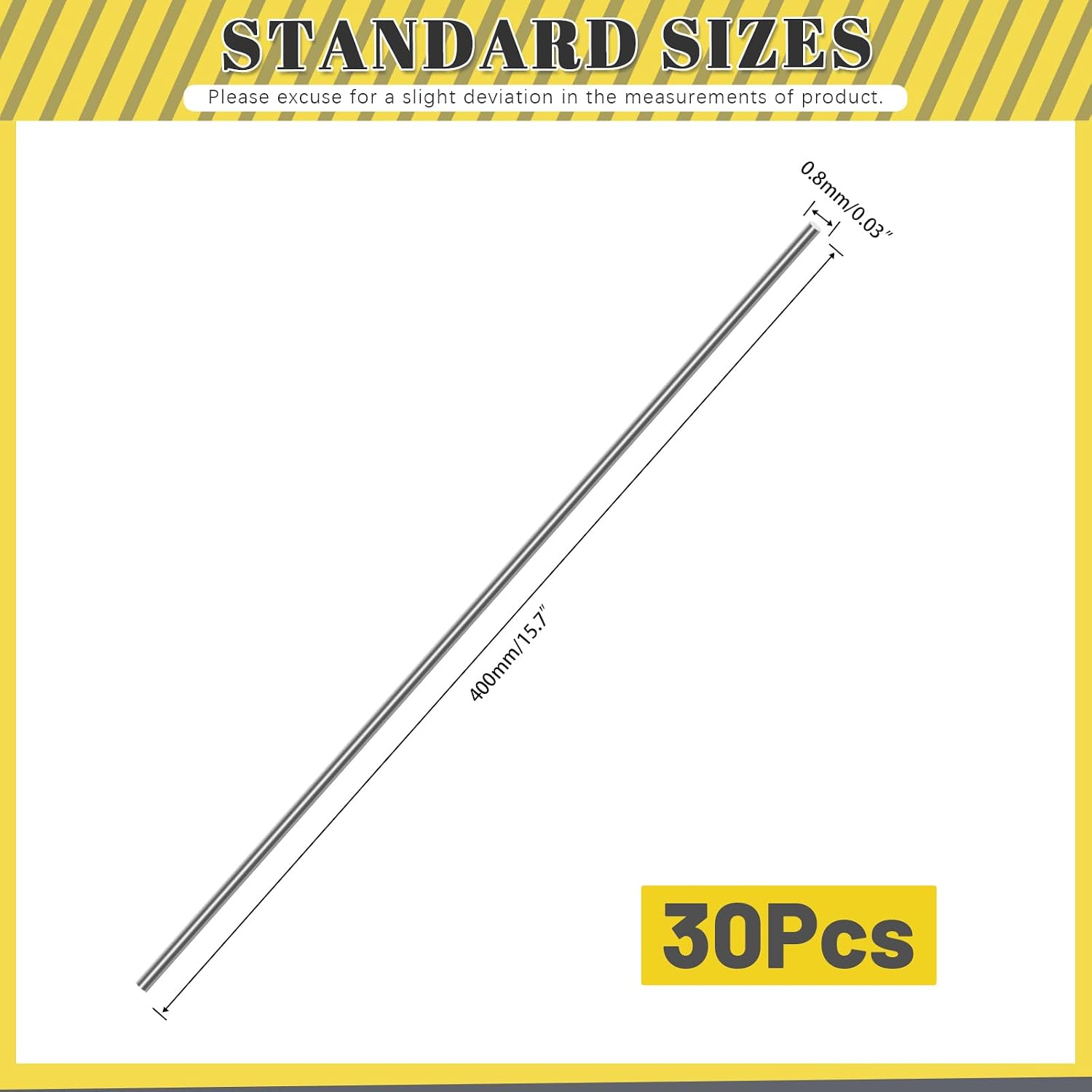 Detalle 2 de Mardatt M2748-2761 Stainless Steel Round Rod Set, 0.8 mm x 400 mm, 30 Pieces