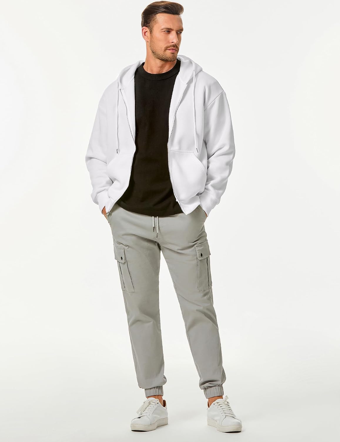 Detalle de JMIERR Hoodie Herren – Baumwolle Einfarbig mit Reißverschluss, Langarm Sweatjacke mit Taschen