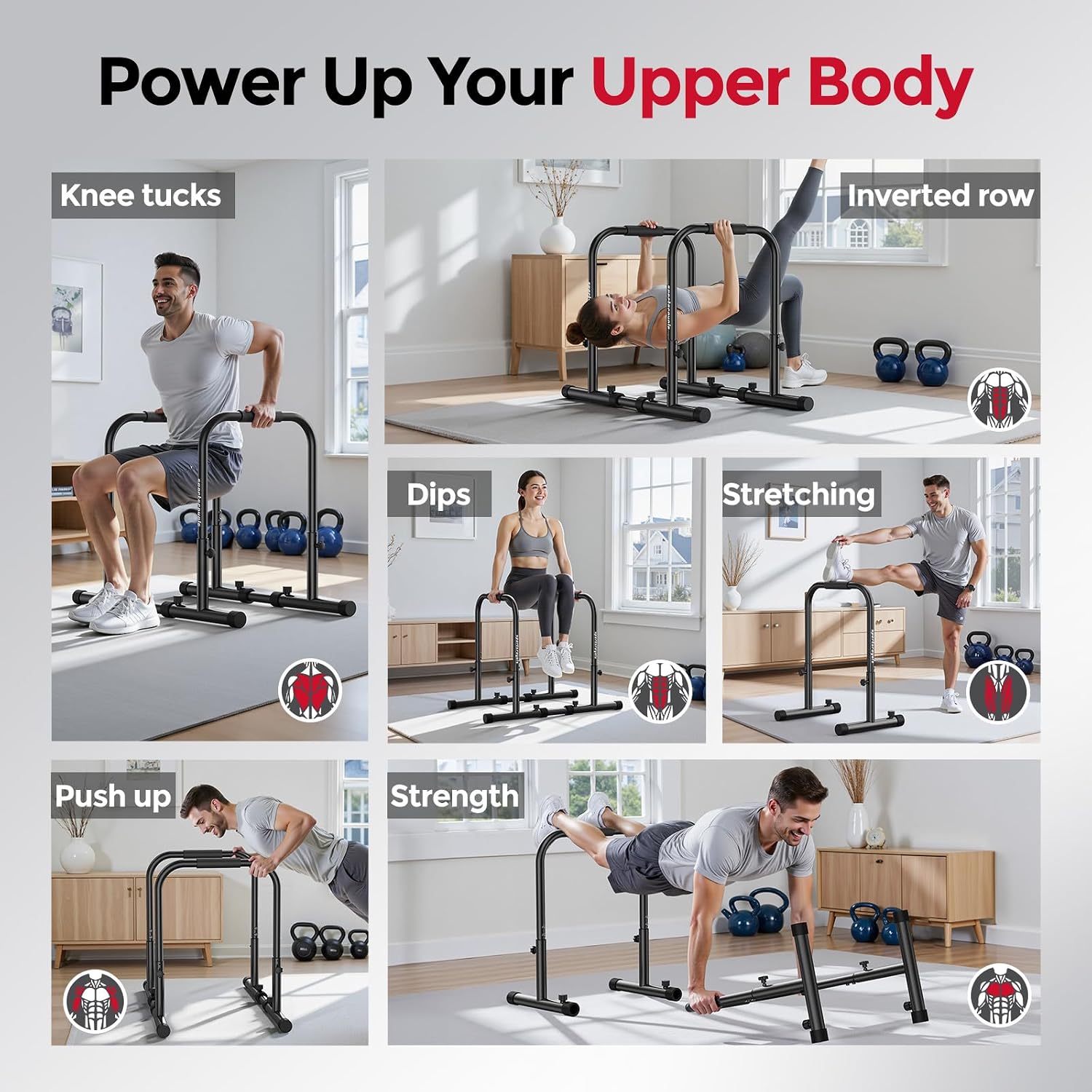 Detalle 2 de Sportsroyals Adjustable Dip Bar Station 400 lbs ๐ช๐ป