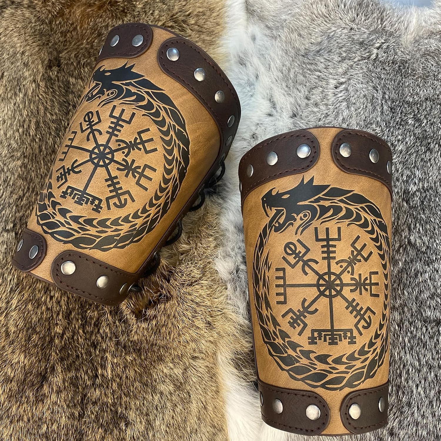 Thumbnail 3 de HiiFeuer Embossed Jormungandr Leather Arm Armor