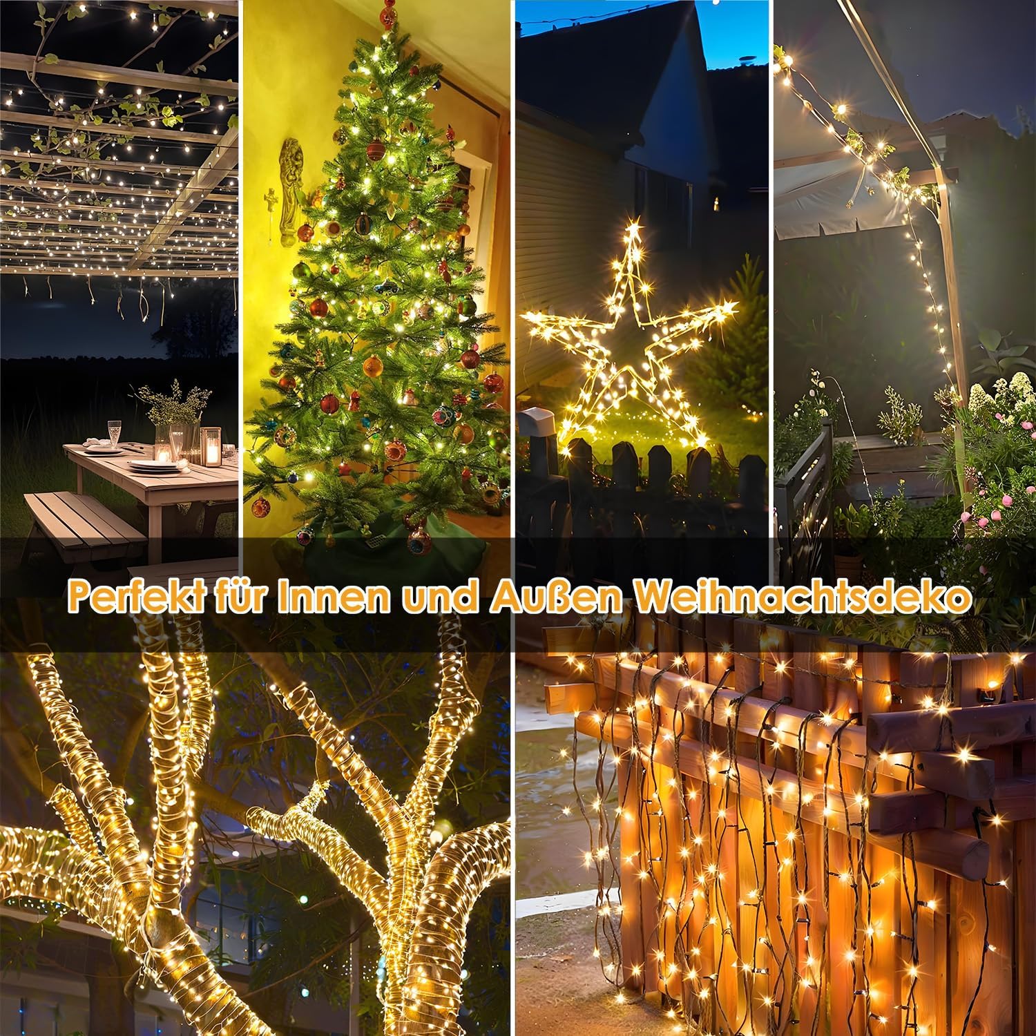 Thumbnail 6 de YJY LIGHT Lichterkette Außen 25 m mit 200 LEDs, warmweiß, IP44, 8 Modi & Timer