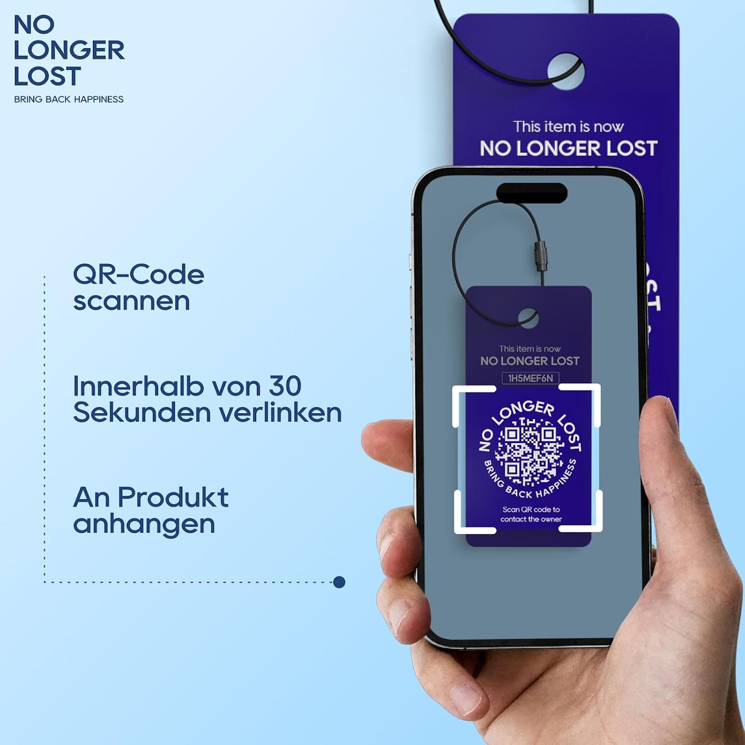 Thumbnail 4 de NO LONGER LOST – Bring Back Happiness: Smart Schlüsselanhänger mit QR-Code (Teslin, 5,3 × 2,5 cm)