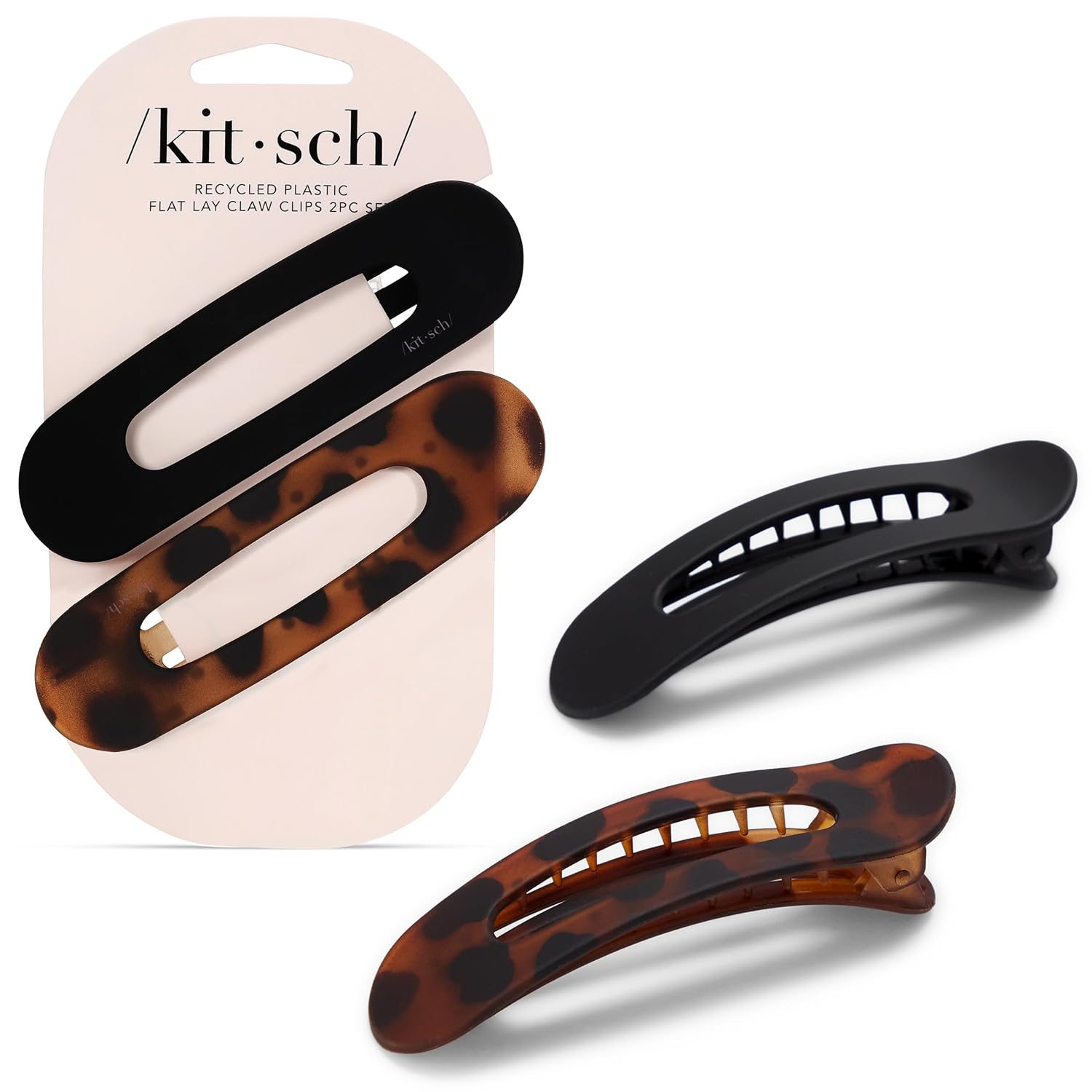 Kitsch Flat Hair Clips for Women - Strong Hold, No Slip Grip, 2-Pack (Black & Tortoise)