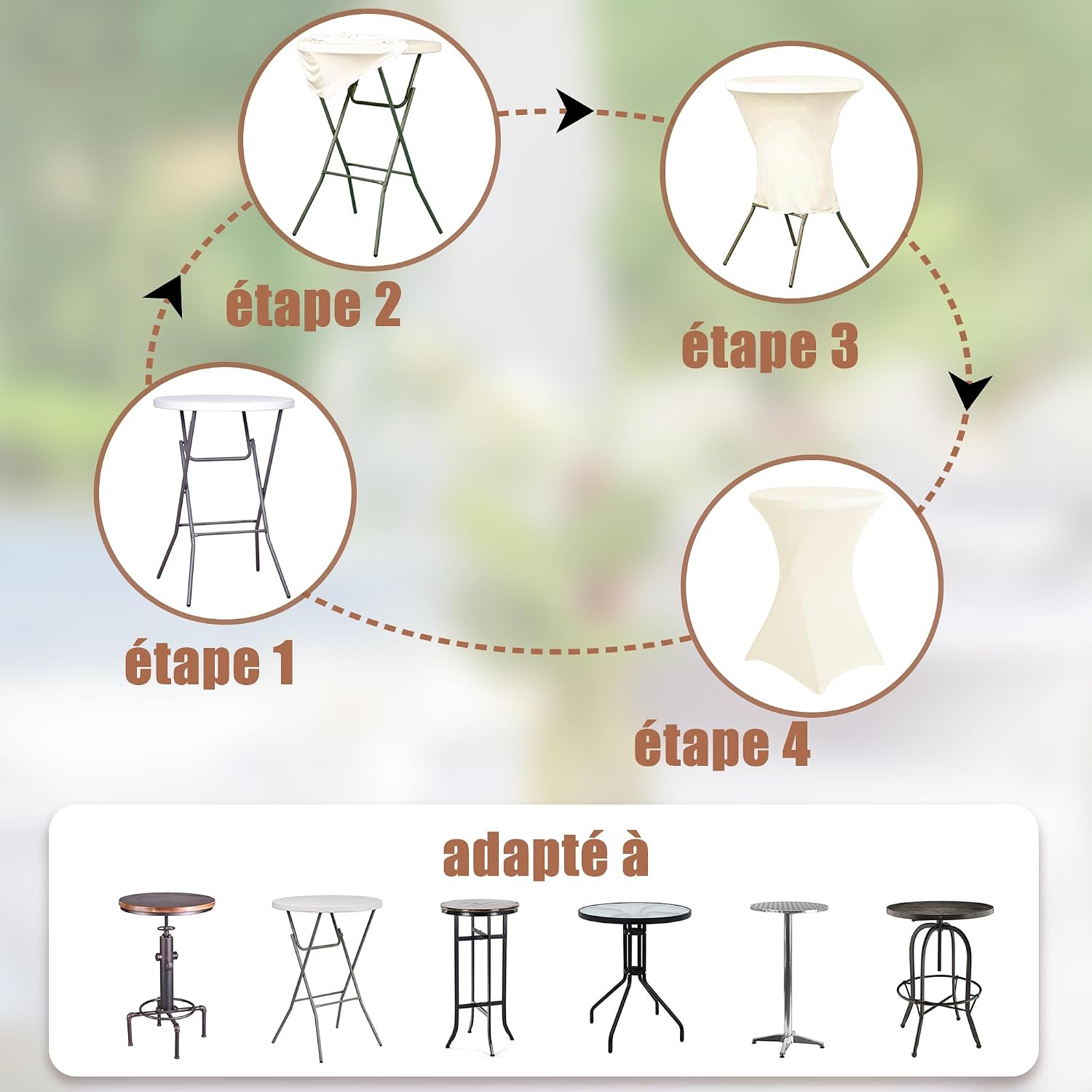 Detalle de SUKAIKEQA dehnbare elastische Tischdecke für runde Tische (70 × 75 cm, weiß)