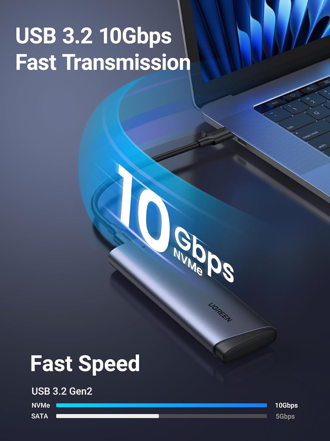 Thumbnail 1 de UGREEN M.2 NVMe Enclosure (USB 3.2 Gen 2, tool-free) for M-Key/B+M Key SSDs