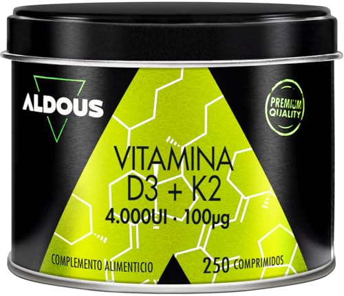 Detalle de Vitamina D3 K2 4000 UI de Aldous Bio, 250 comprimidos – Dosis alta para huesos, músculos e inmunidad