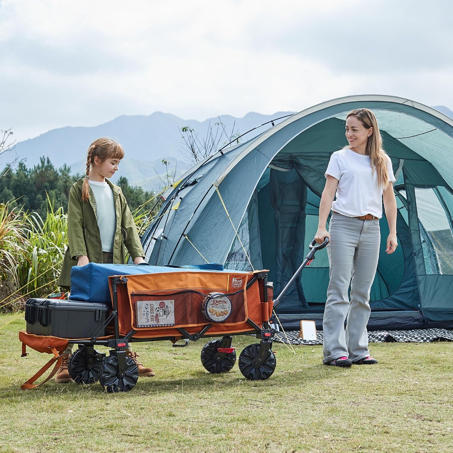Thumbnail 6 de TIMBER RIDGE 300L Bollerwagen Faltbar XXXL – Stabiler Strand- und Transportwagen mit Heckklappe, Bremse & verstellbarem Griff