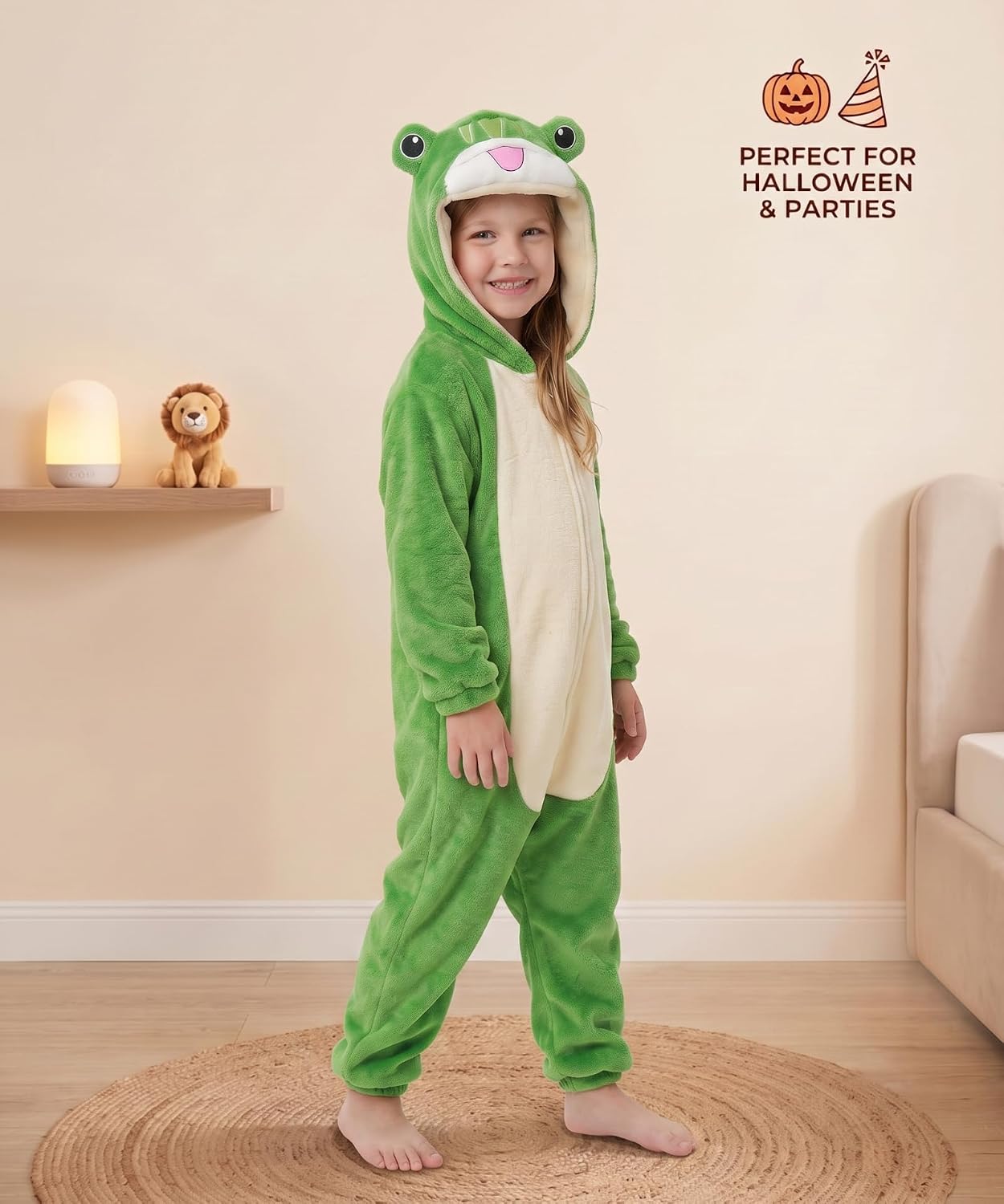 Detalle de LONULAIN WXETSY Kids Animal Onesie Pajamas, Flannel Fleece Hood, Pockets & Zipper