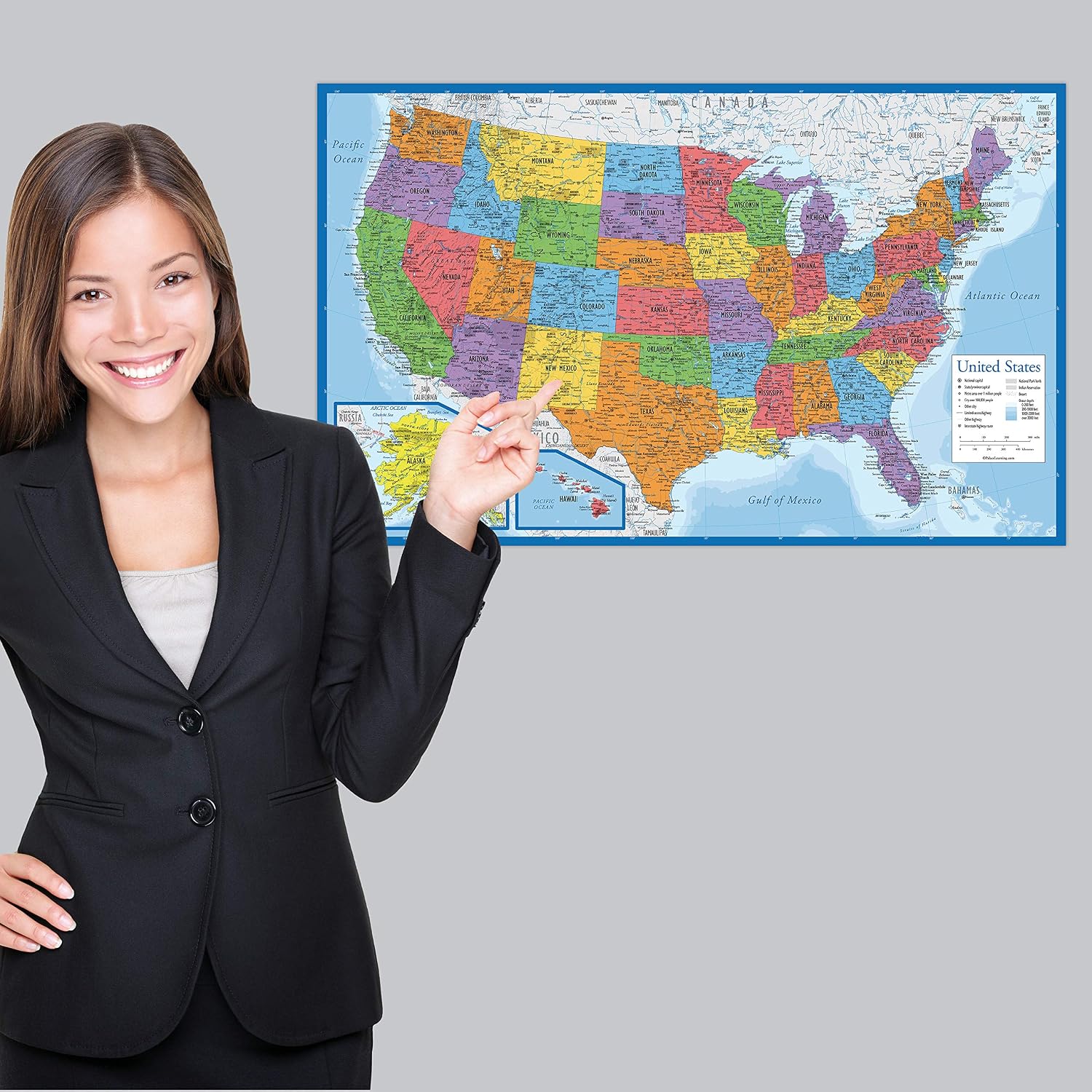 Detalle 2 de PalaceLearning ラミネート加工USAマップ 壁掛け用ウォールチャート 18インチ×29インチ・米国製・更新済み
