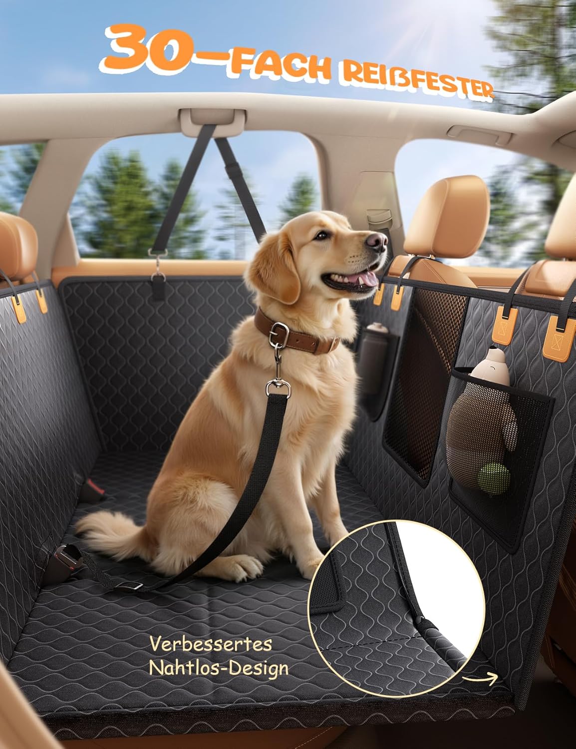 Detalle 2 de Lamicall Hundedecke Auto Rückbank 195 kg Tragkraft
