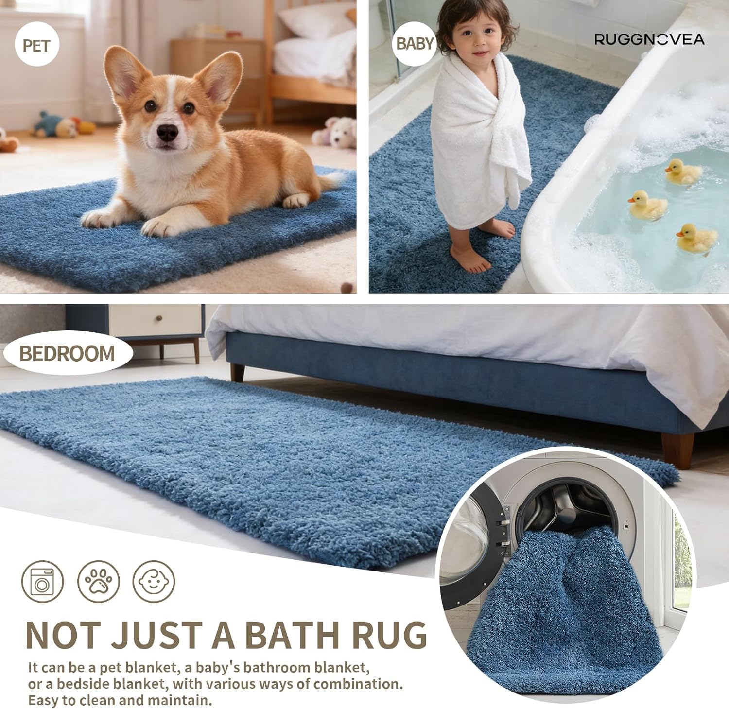Detalle 2 de Ruggnovea Blue Bath Rug 32x20 — Ultra-Soft Non-Slip Microfiber Mat