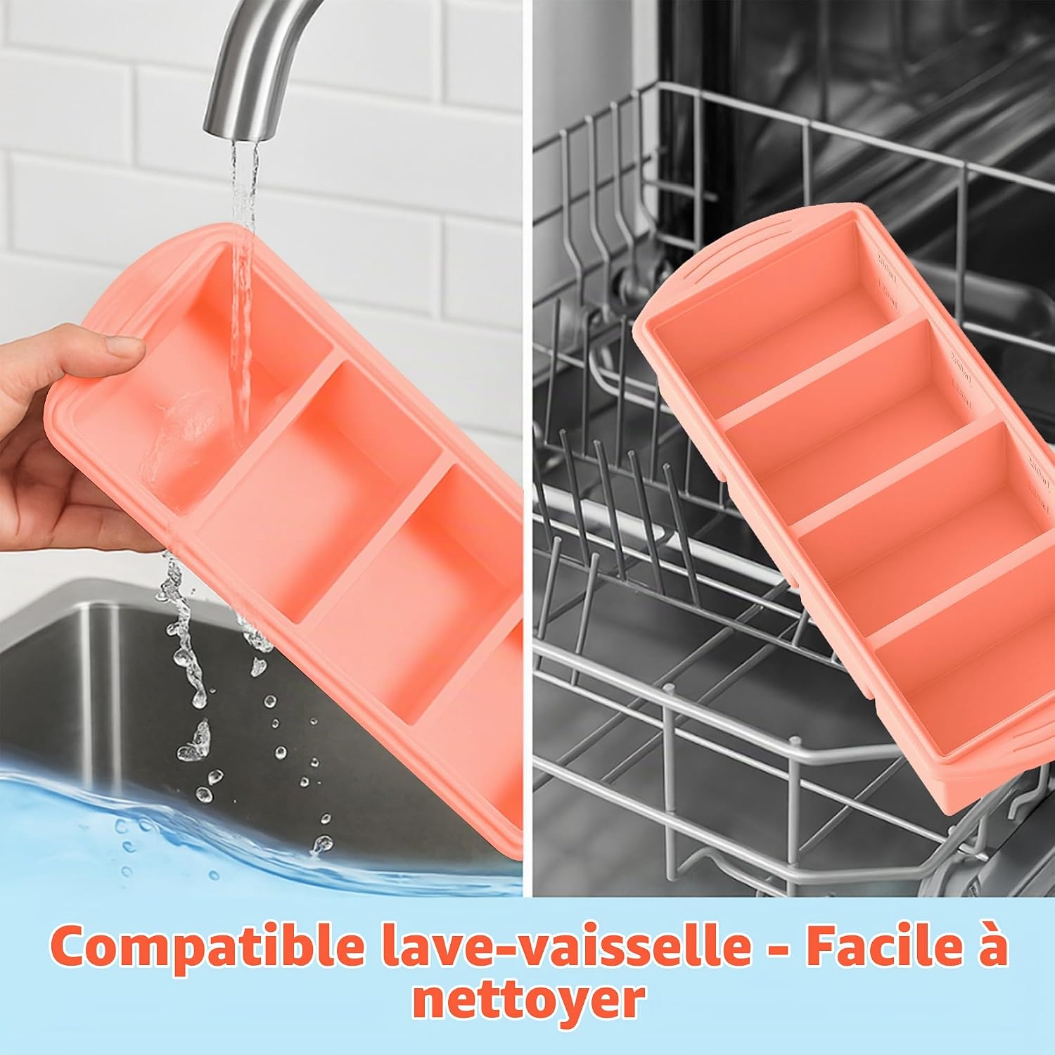 Detalle 2 de QUELIEN siliconen vriesbakje 250 ml, roze, met deksel en maatstrepen