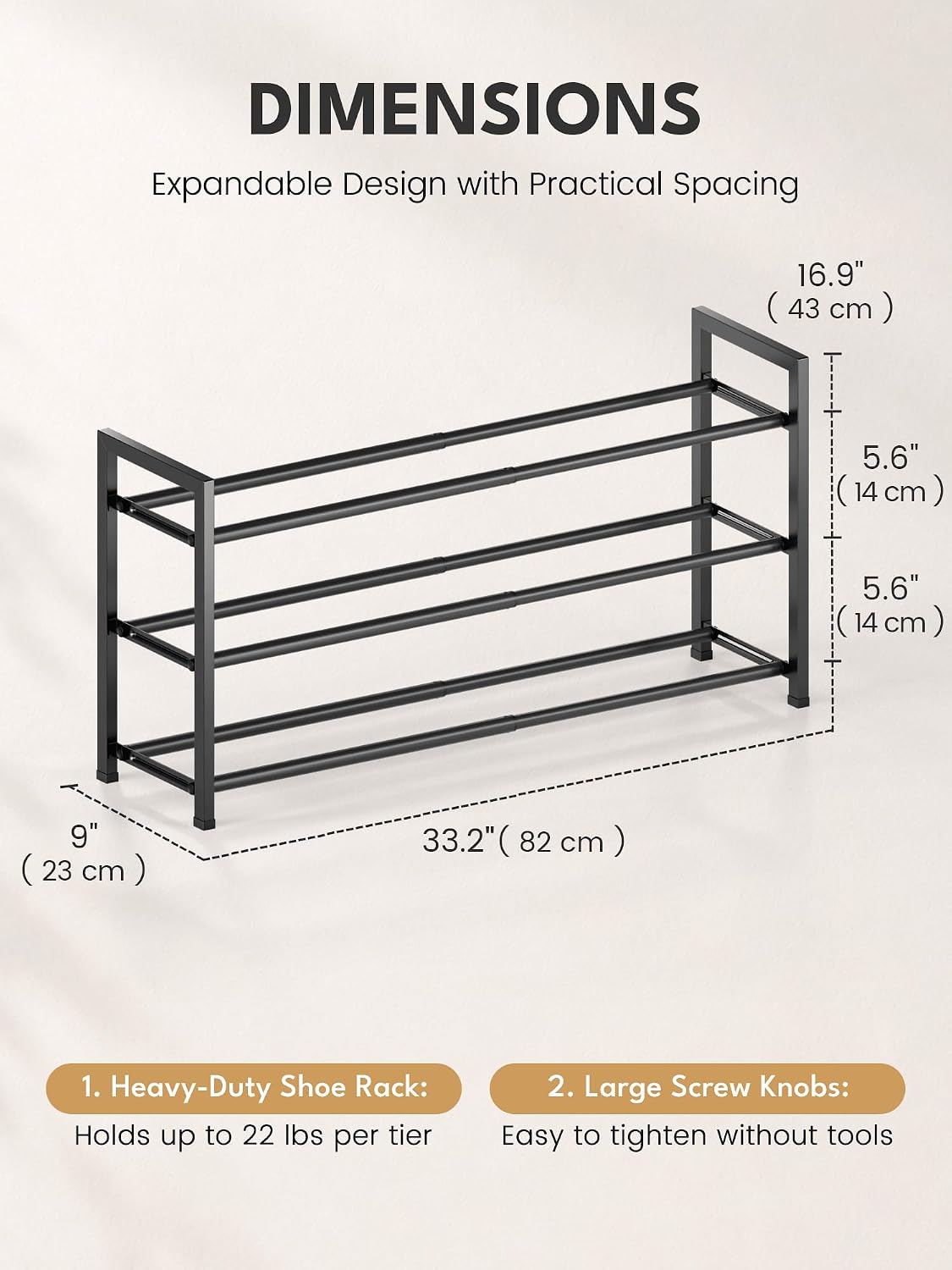 Detalle 2 de Bumusty 3-Tier Expandable Shoe Rack 18โ33" ๐ช