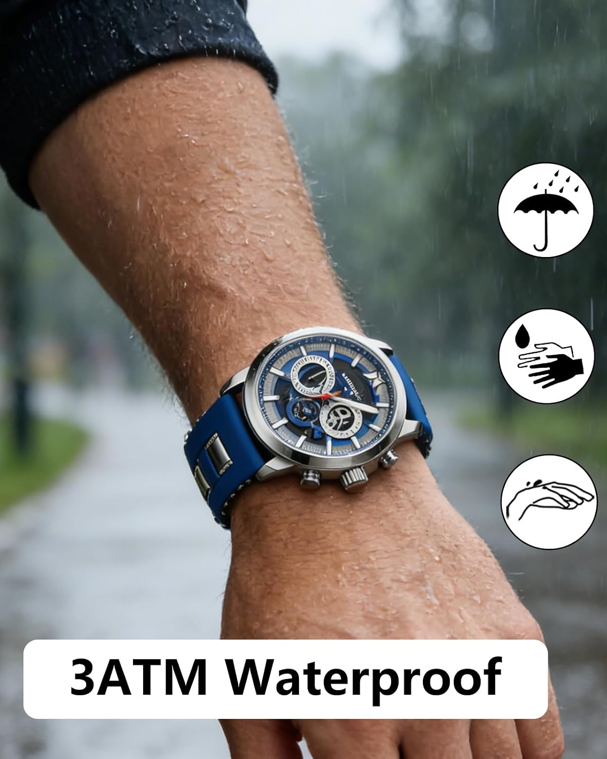 Thumbnail 4 de MEGALITH Herren Chronograph Uhr mit blauem Skelett-Zifferblatt – Quarz, 3ATM, Datum, Leuchtzeiger