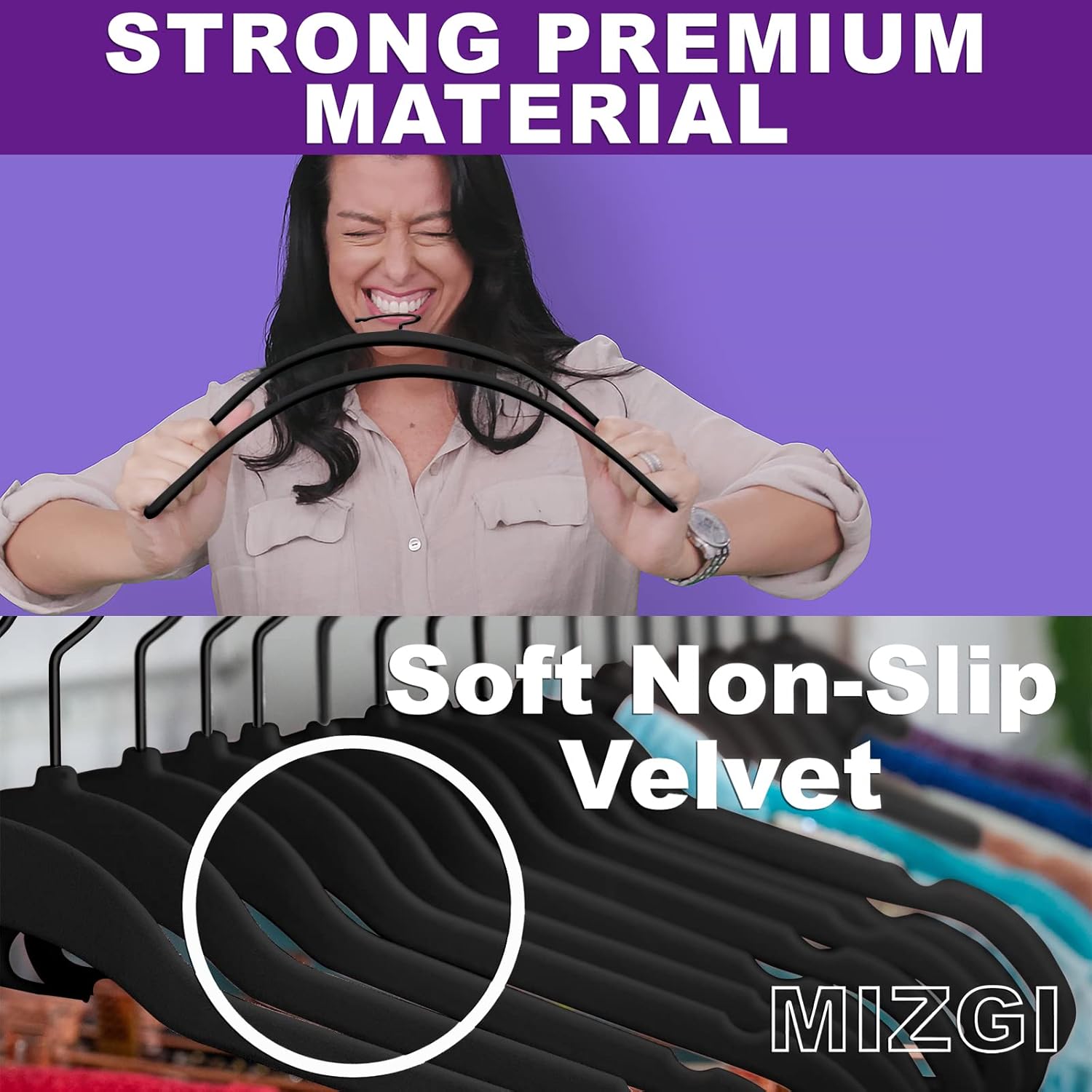 Thumbnail 1 de MIZGI Premium Velvet Hangers (60 Pack) Heavy Duty Non Slip Felt Suit Hanger