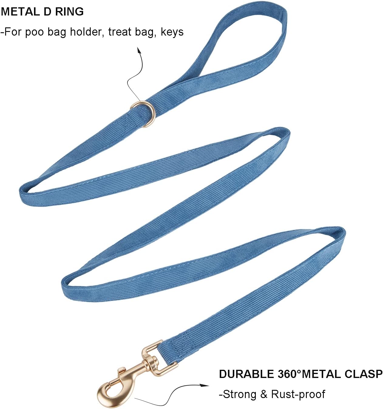 Detalle de Petiry soft dog leash with gold metal clasp for small puppies and dogs (1.5cm x 150cm), Blue S