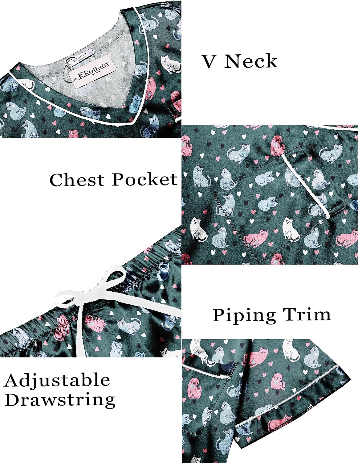 Detalle 1 de Ekouaer Satin Pajama Set