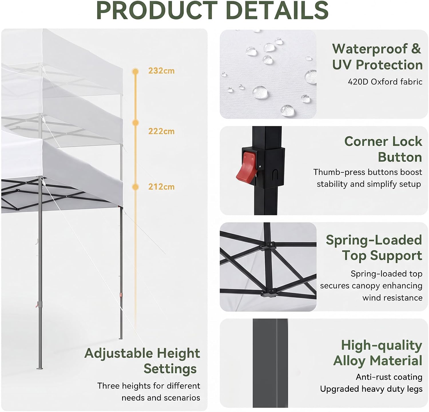 Detalle de Aoxun Pop-Up Canopy 10x10