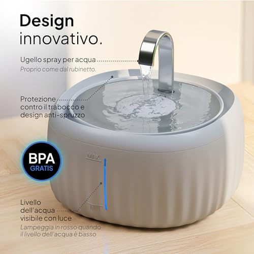 Detalle 2 de Pretty Paw Fontanella per Gatti 3L con LED – Livello Acqua Grigio