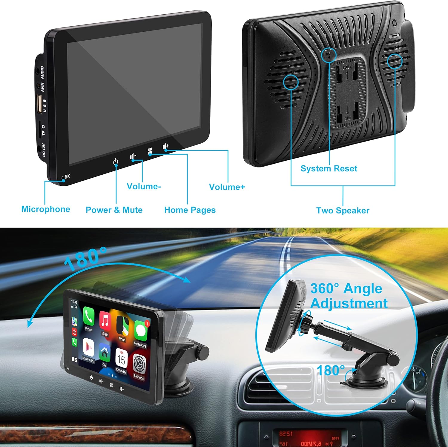 Thumbnail 2 de Portable Car Stereo 7 Inch 1080P