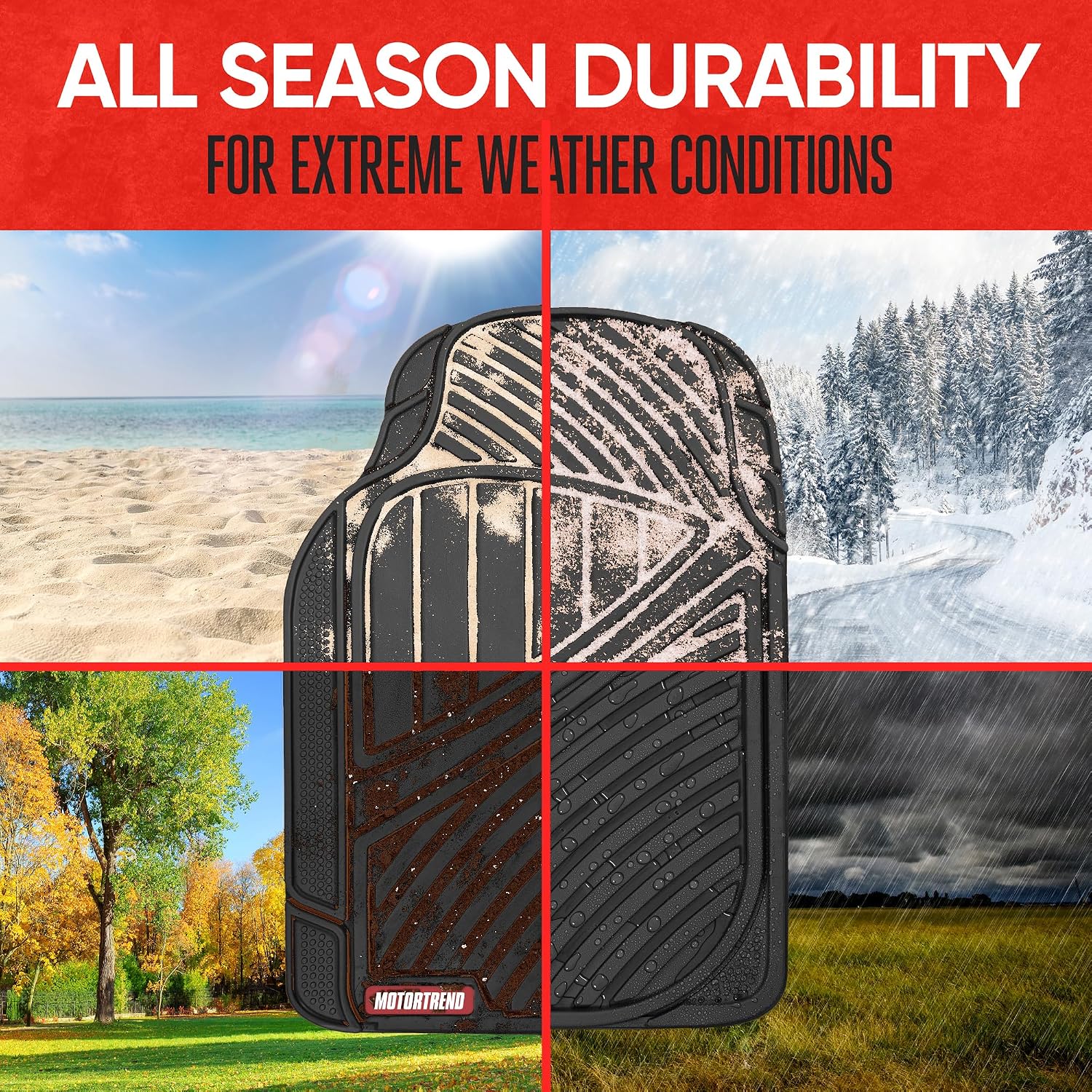 Detalle de Motor Trend FlexTough All Weather Rubber Car Floor Mats — 3 Piece Set (Black)