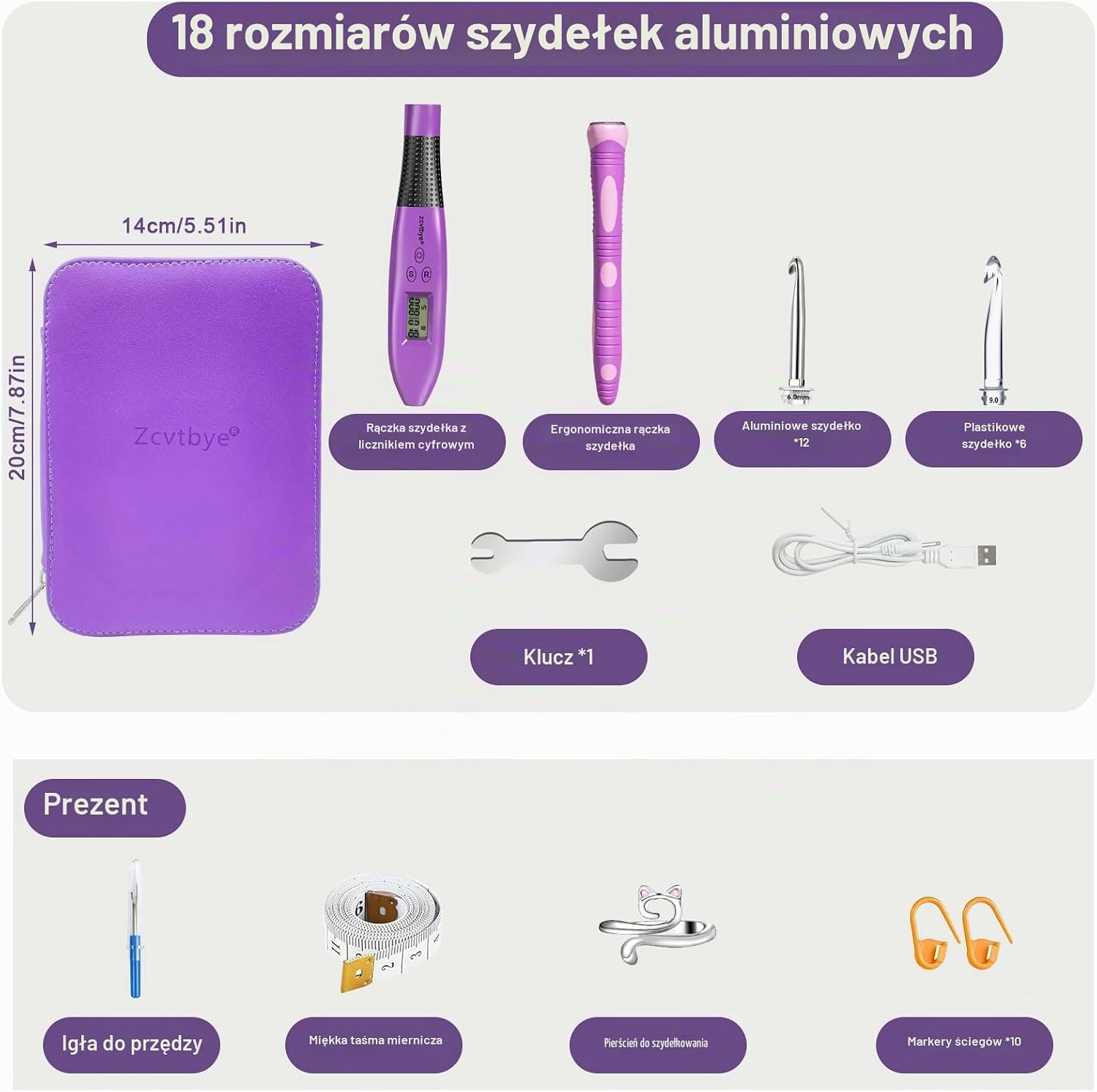Detalle de Transplant CCH-L4 – zestaw szydełek LED z licznikiem, rozmiary 2–14 mm