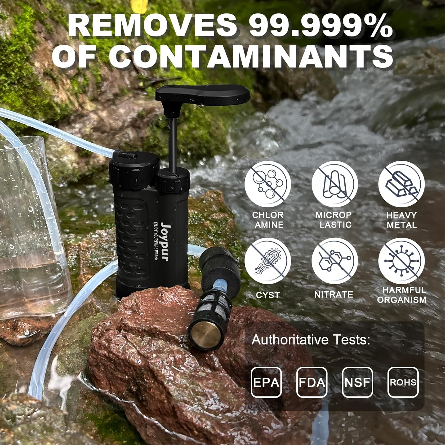 Thumbnail 2 de Joypur Filtre à Eau Portable 5 Étapes – 0,01 μm UF | 1500 ml/min | 340 g | Pour Camping et Randonnée