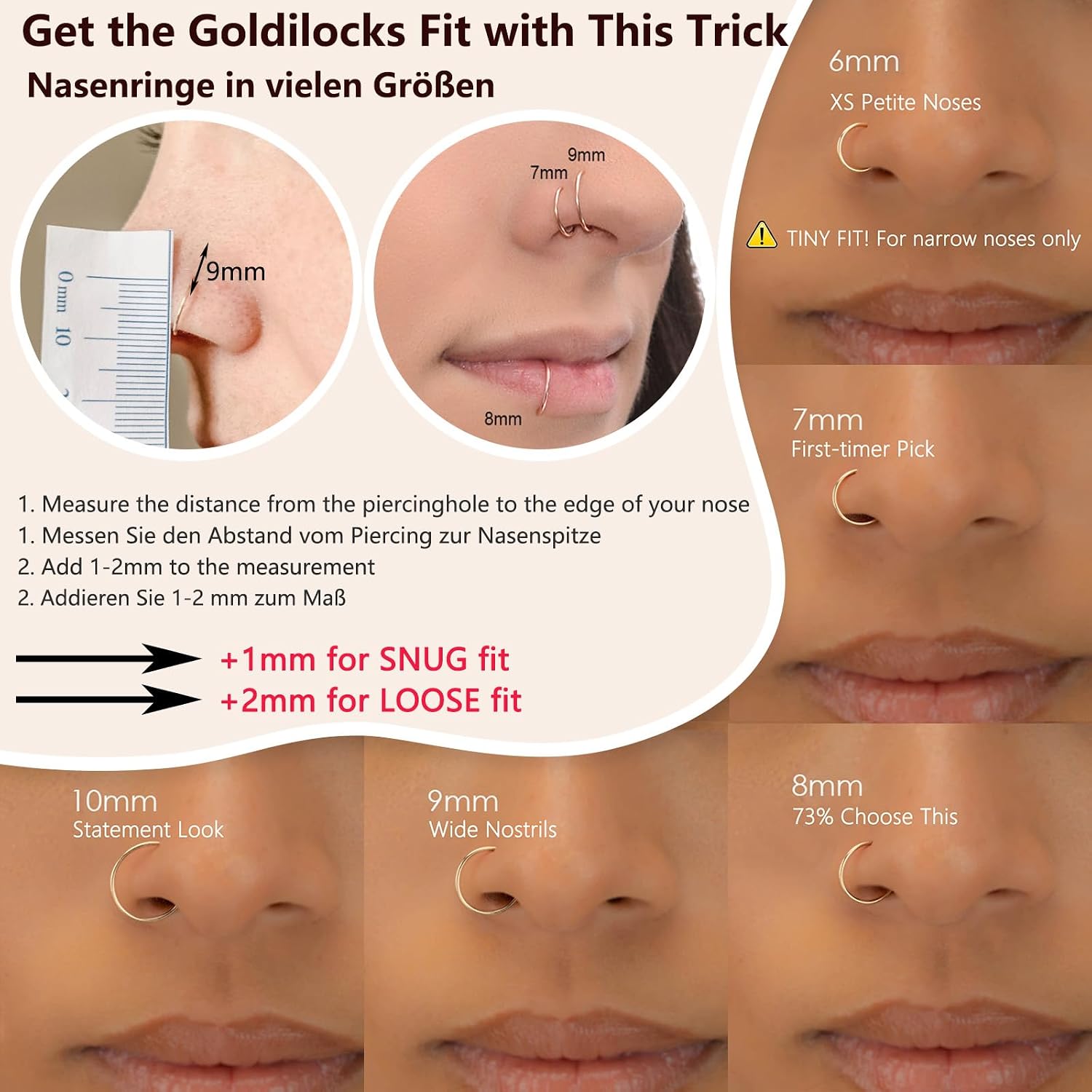 Thumbnail 2 de DAI JY Titanium Nose Ring Hoop (20G/18G/16G) with 6–10mm Inner Diameter – Gold-20g, 7mm