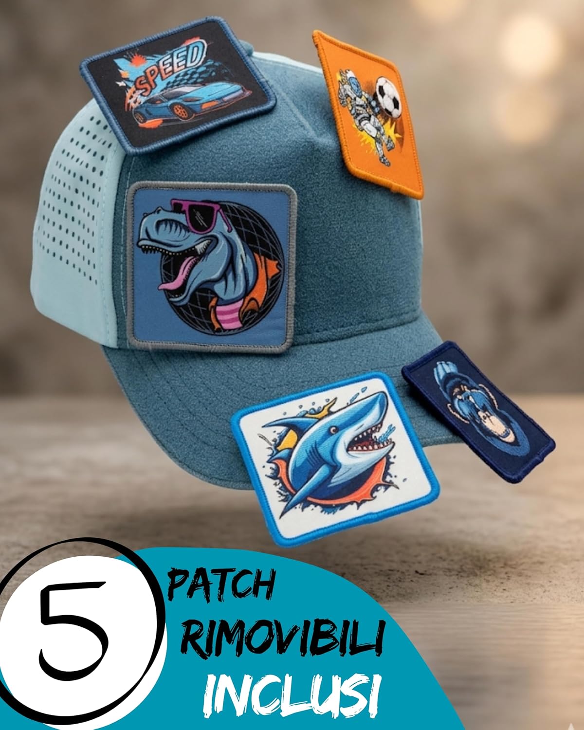 Detalle 2 de HECKBO Cappellino da Baseball per Bambini 52–57 cm con Adesivi in Velcro e elementi riflettenti