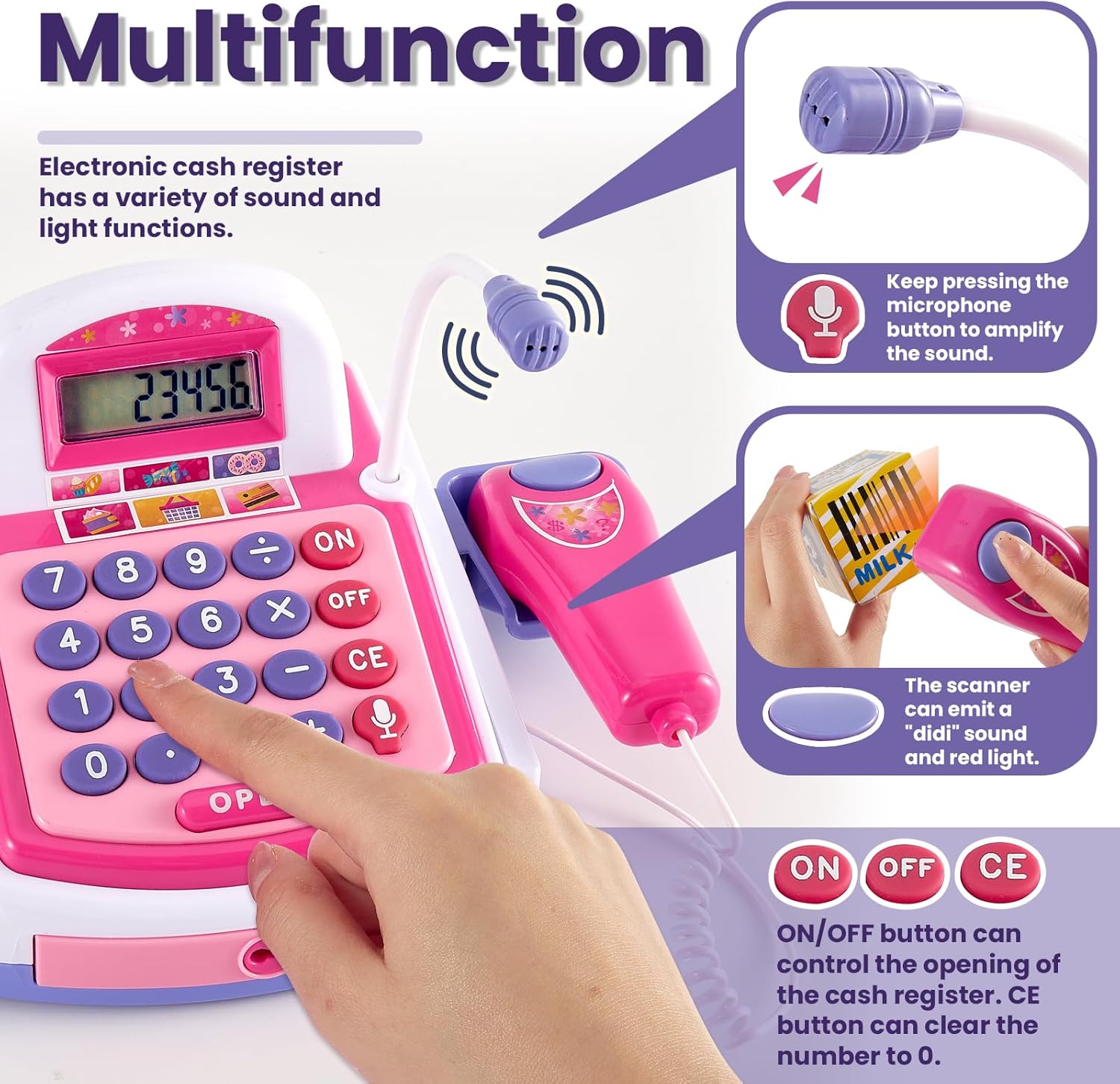 Thumbnail 2 de BUYGER Kids Toy Till Cash Register with Receipt Printer Scanner – Pretend Play Cashier Set
