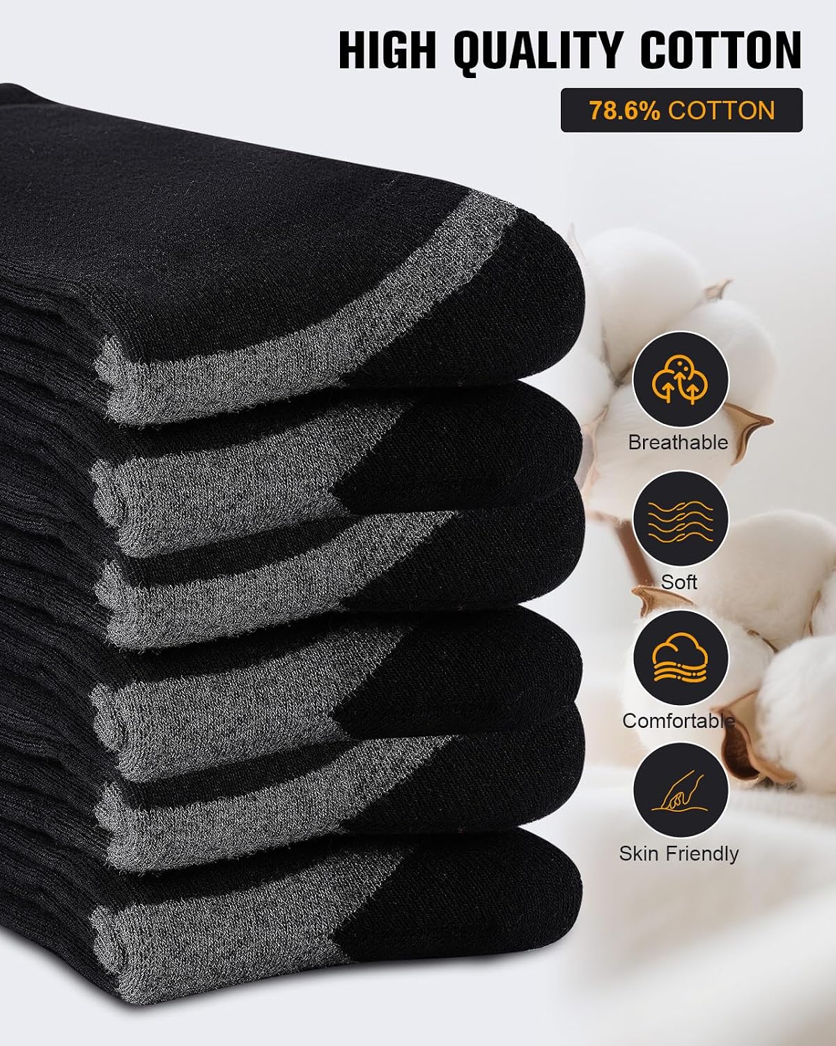Detalle de Niorasen Men's Crew Socks 78.6% Cotton