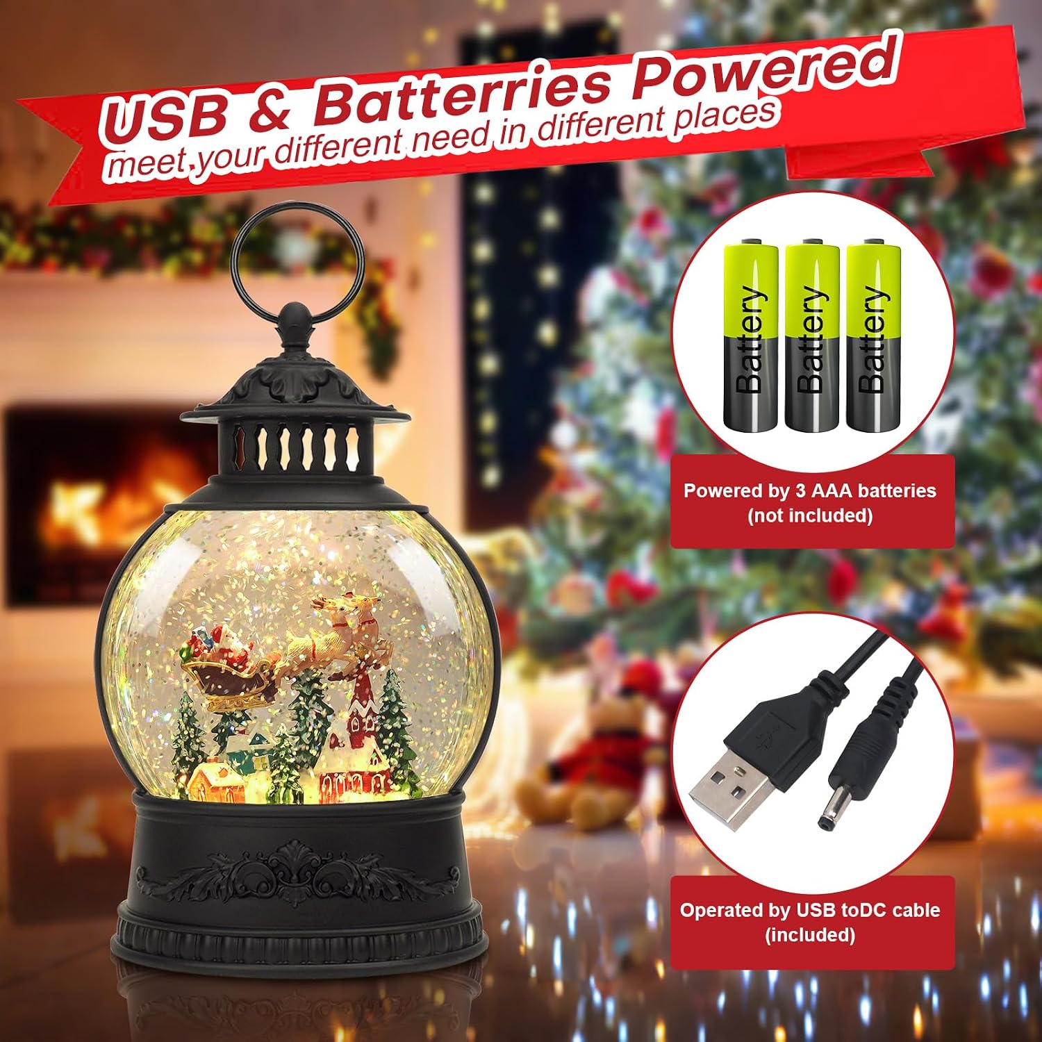Thumbnail 3 de Christmas Snow Globe Water Lantern with Timer and Music