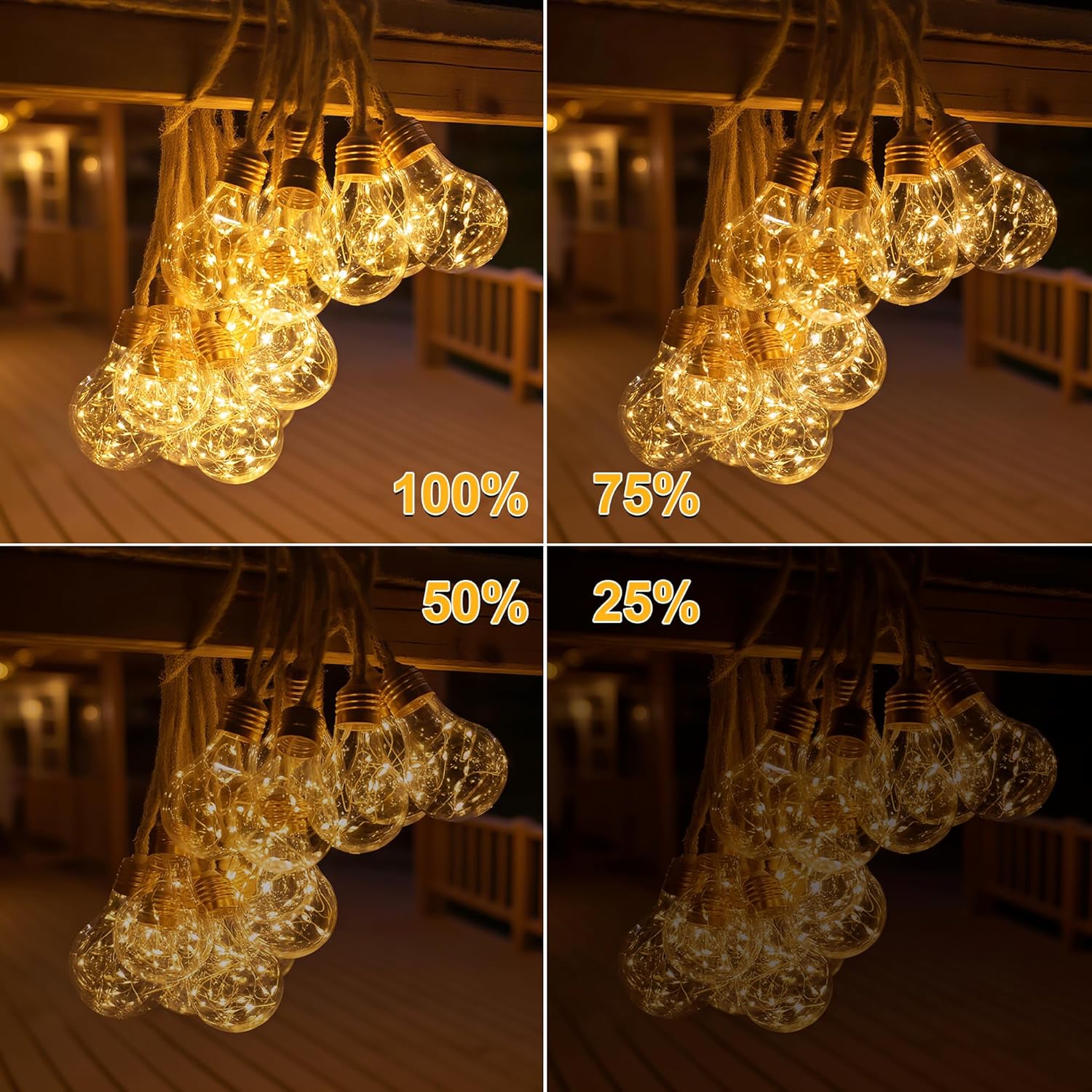 Detalle de HeiPard Catena di luci solari per esterni, 8,5 m, 16 lampadine A60 LED – stile vintage e alimentazione ibrida